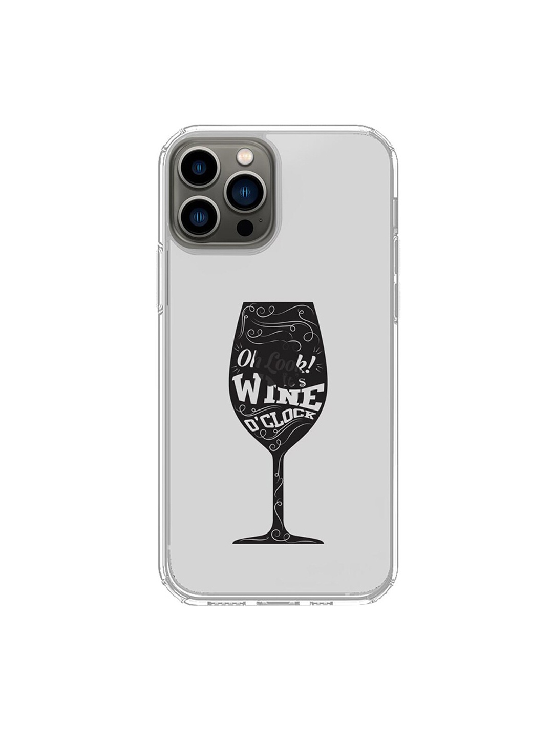 

macmerise Transparent & Black Wine O Clock Printed iPhone 13 Pro Clear Back Case