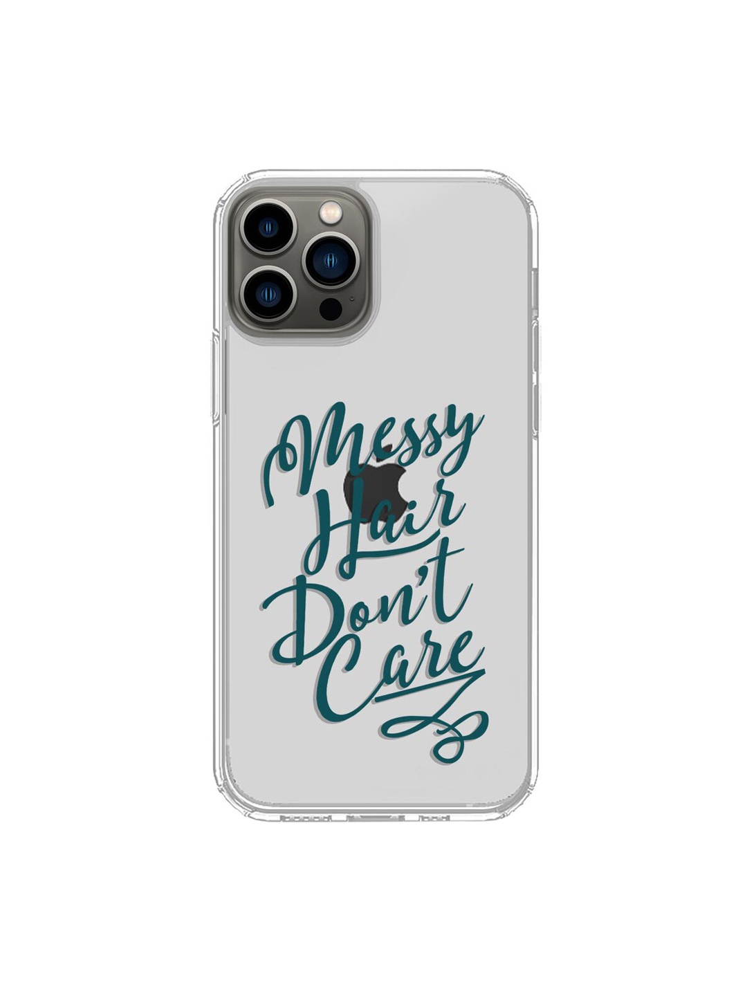 

macmerise Transparent & Teal Green Messy Hair Dont Care Printed iPhone 13 Pro Clear Back Case