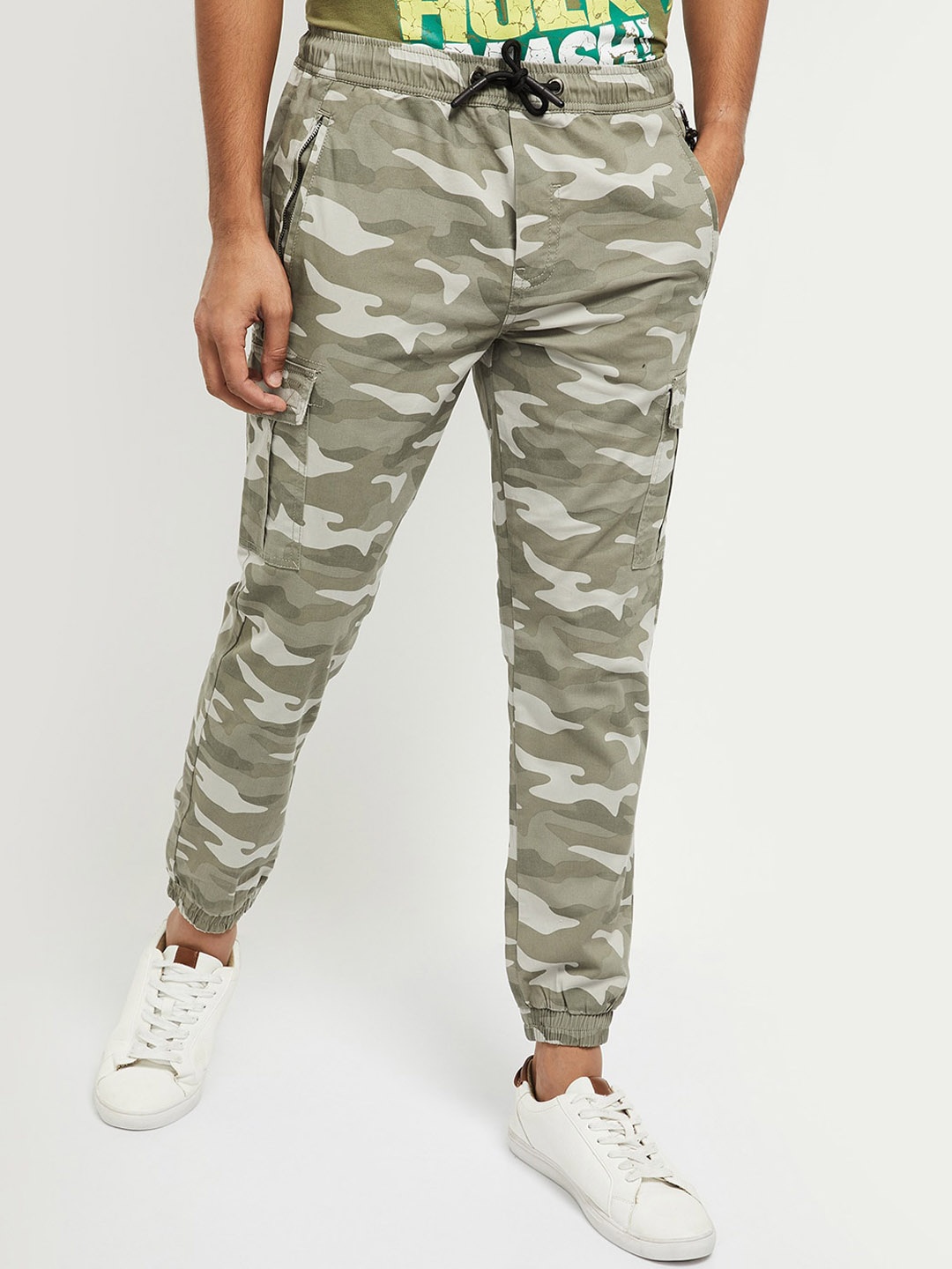 

max Men Grey Camouflage Printed Joggers Trousers