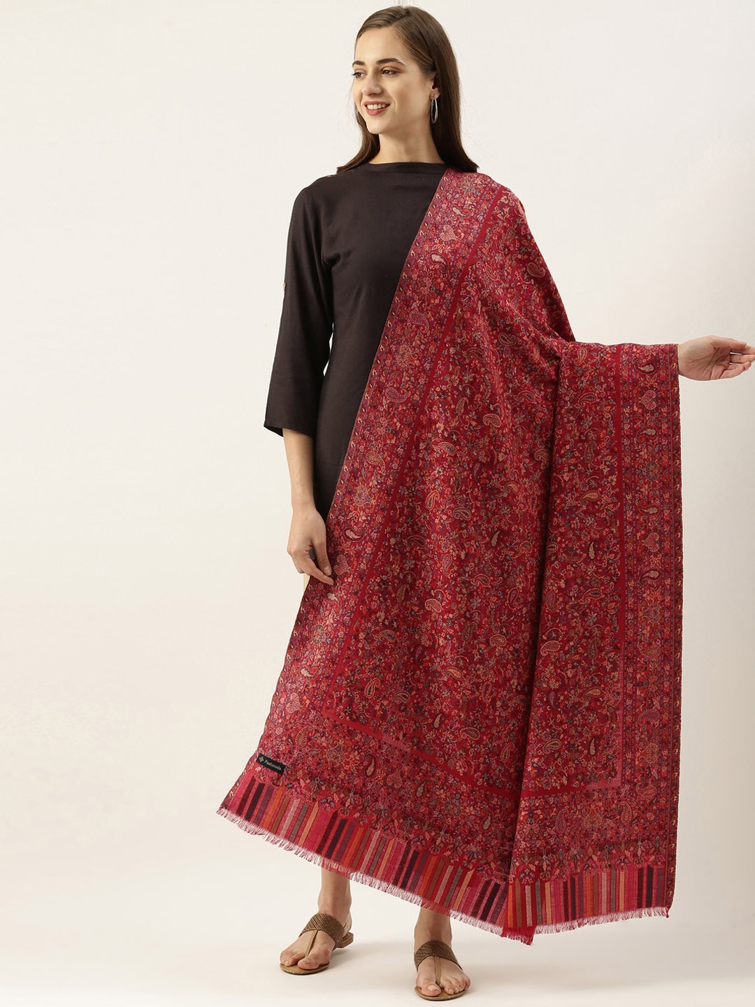 

Pashmoda Women Red Kaani Woven Design Shawl