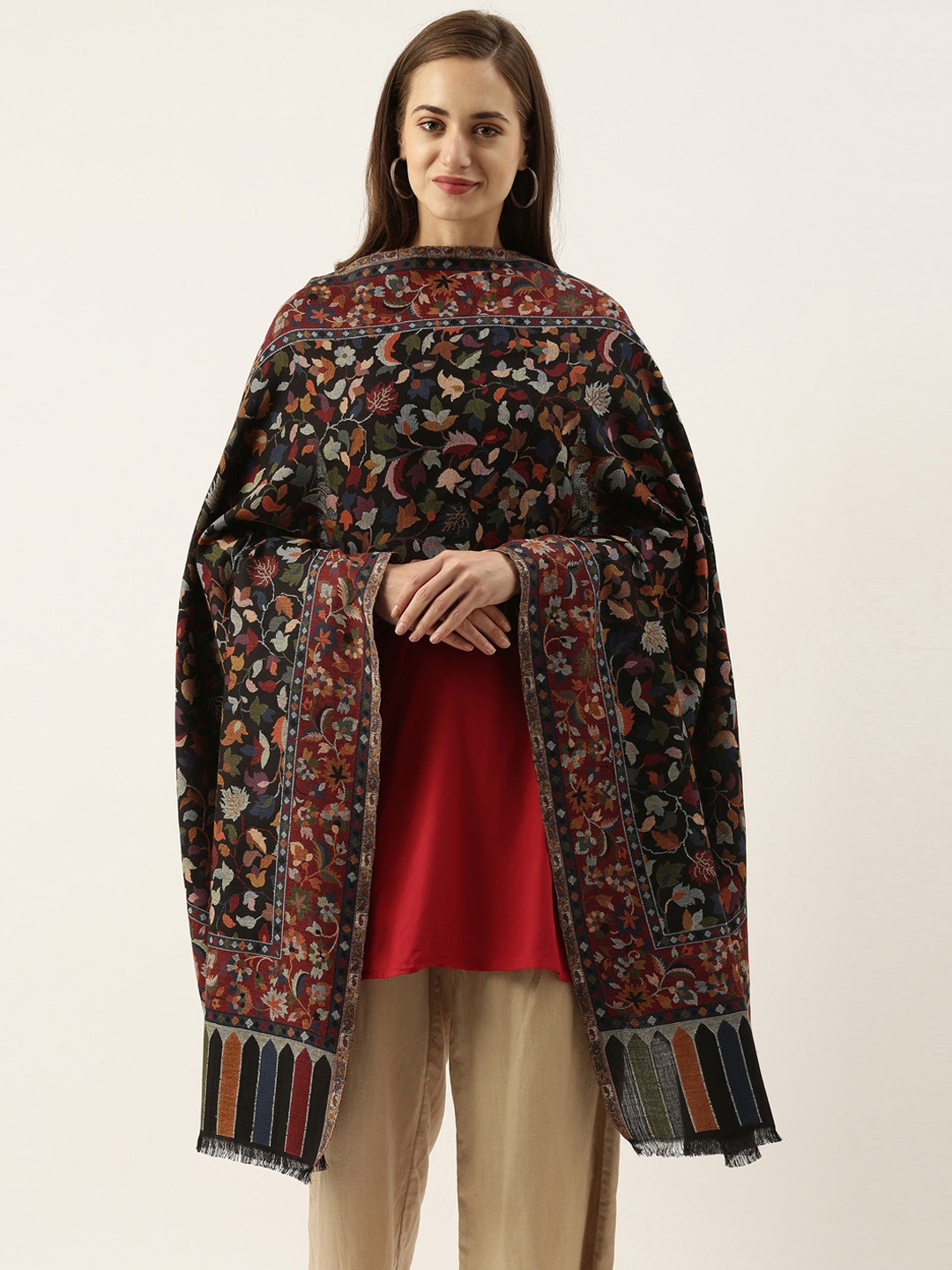 

Pashmoda Womens Black Kaani Woven Design Shawl