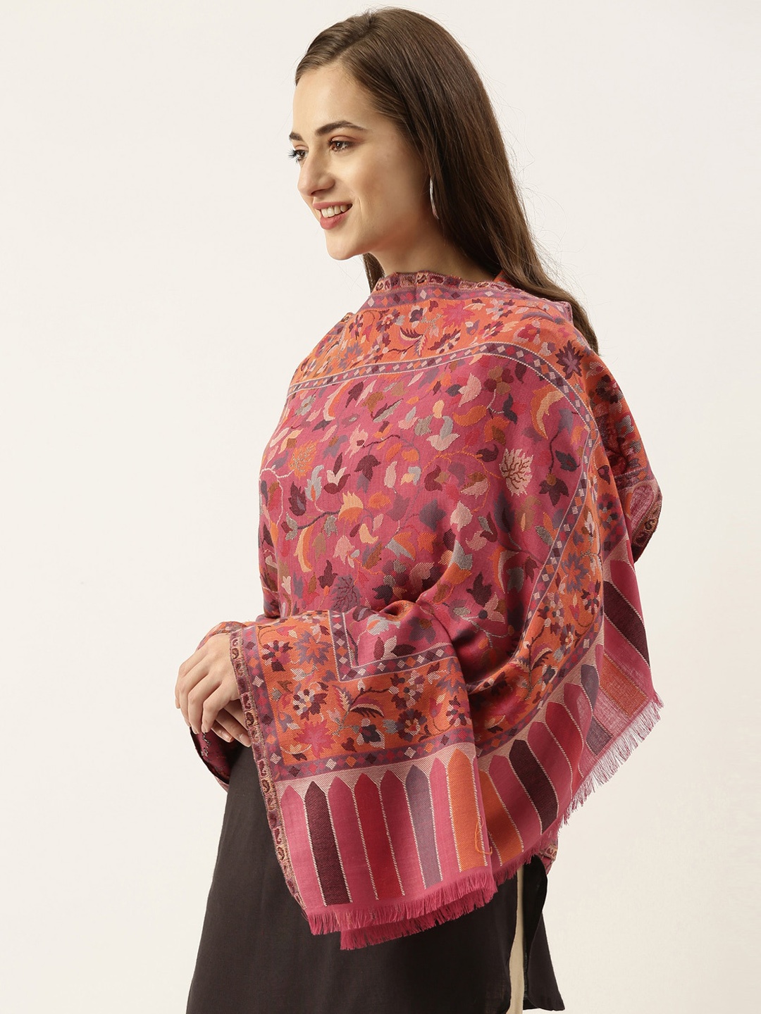 

Pashmoda Women Pink Kaani Woven Design Shawl