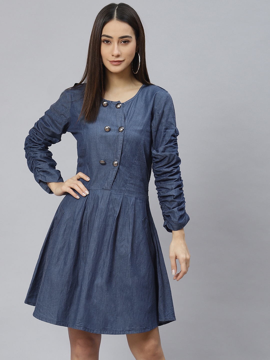 

RIVI Blue Denim Solid Dress