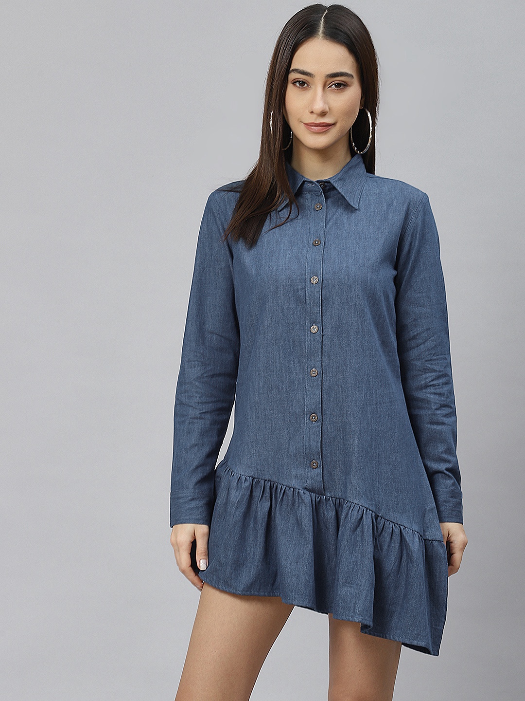 

RIVI Blue Denim A-Line Mini Dress