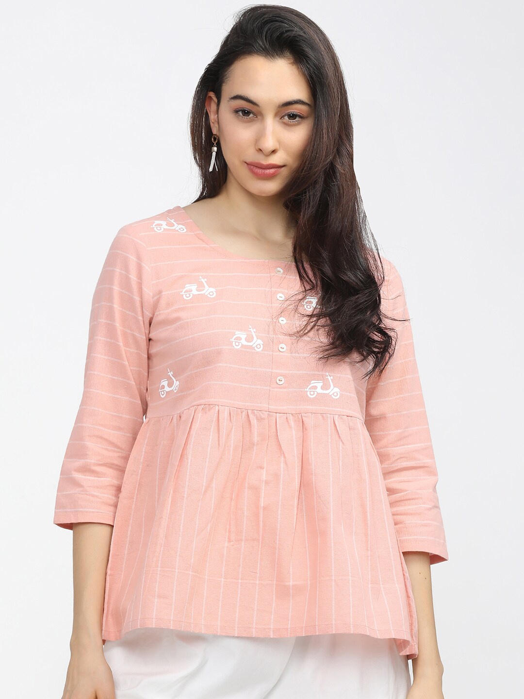 

Vishudh Peach-Coloured & Off White Striped Empire Top