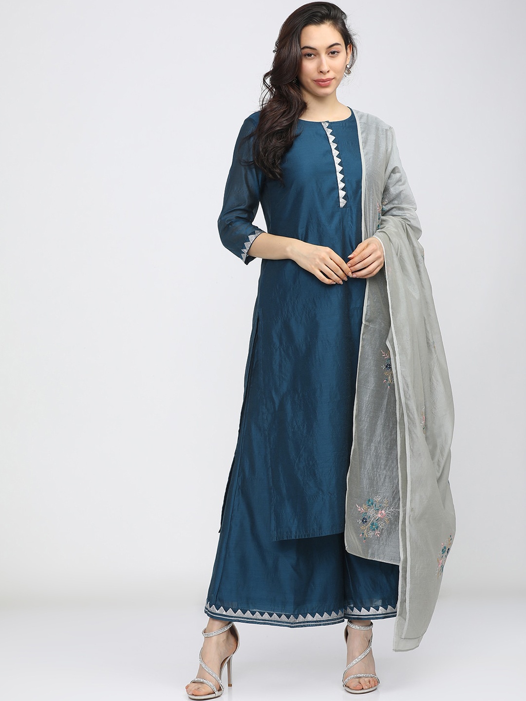 

Vishudh Women Teal Regular Kurta with Palazzos & With Dupatta