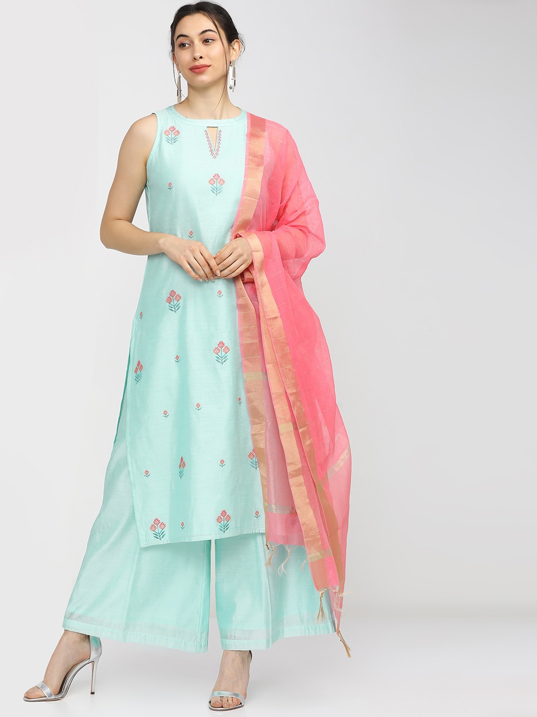 

Vishudh Women Green Ethnic Motifs Embroidered Regular Kurta with Palazzos & With Dupatta