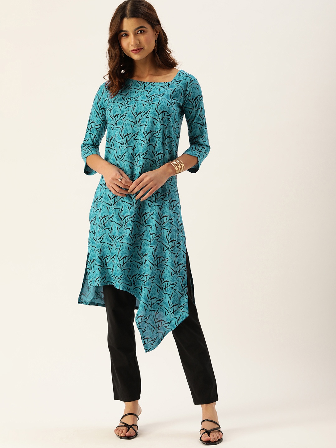 

COUPER & COLL Blue & Black Printed Boat Neck Kurti