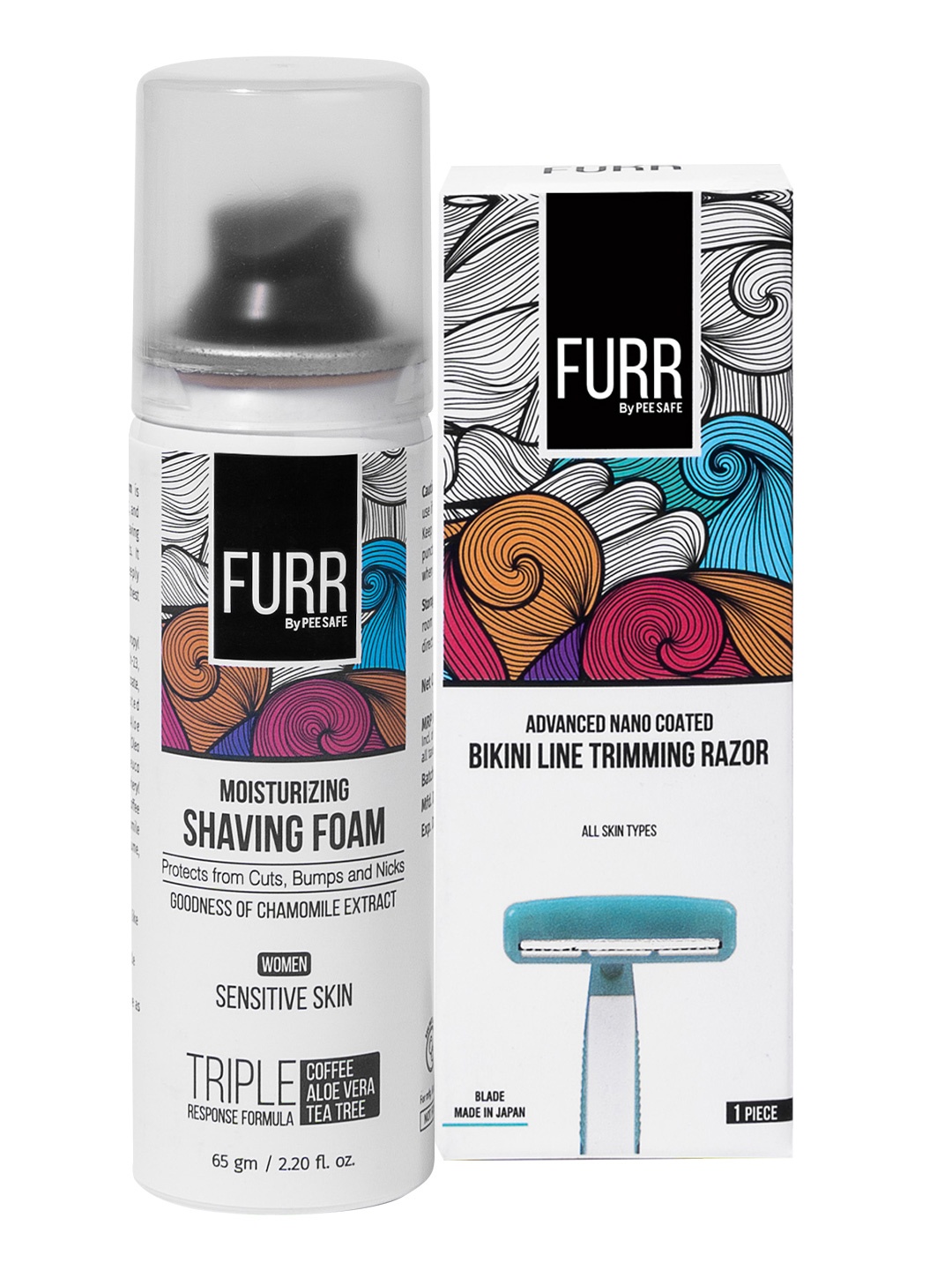 

PEESAFE FURR Bikini Line Razor - 1pc with Shaving Foam - 65g, Black