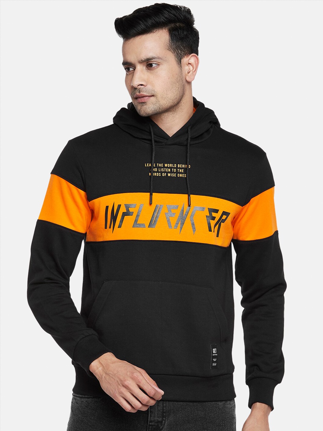 

People Men Black Printed Hooded Sweatshirt
