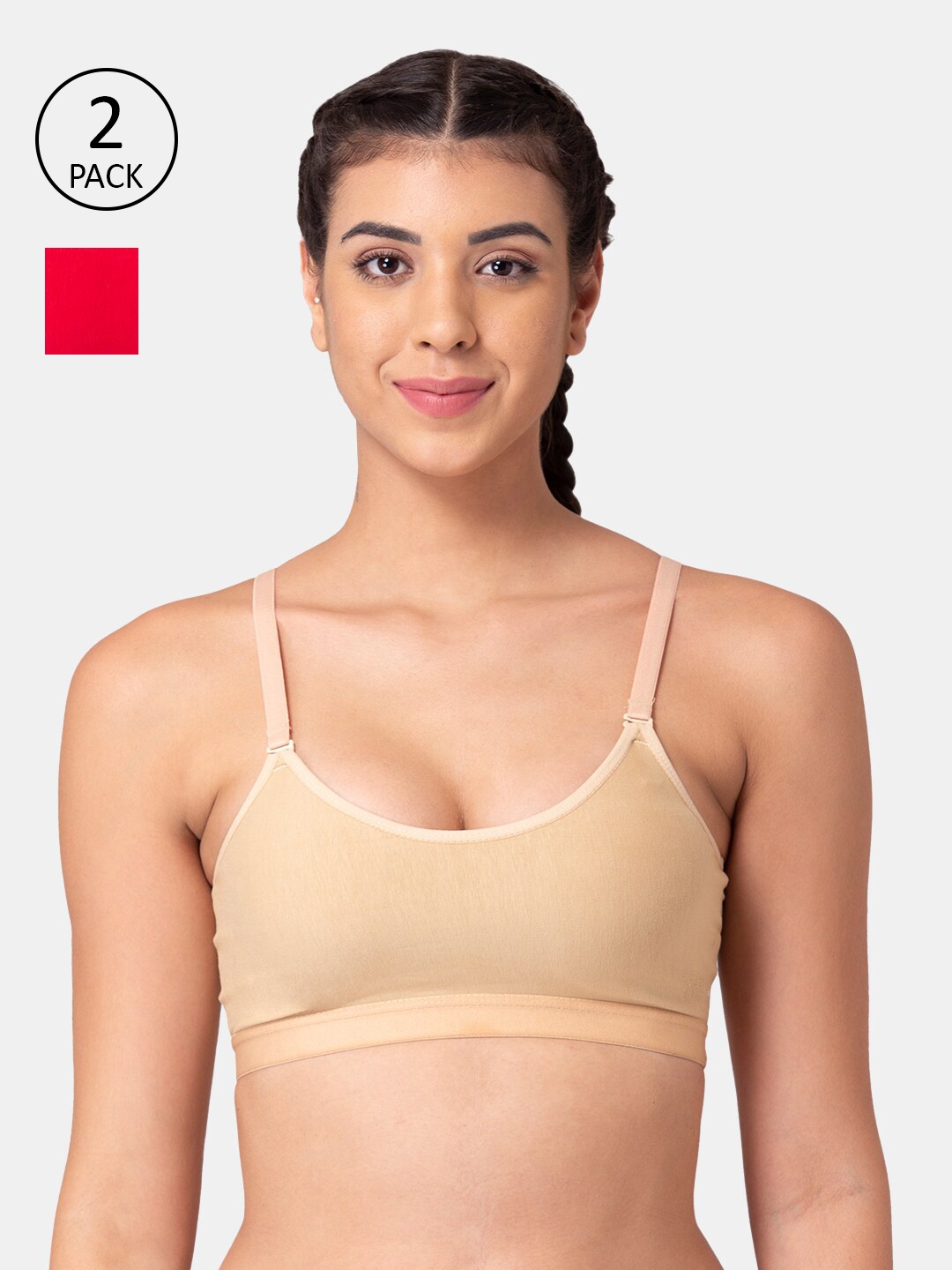 

Tweens Pack Of 2 Beige & Red Lightly Padded T-shirt Bra