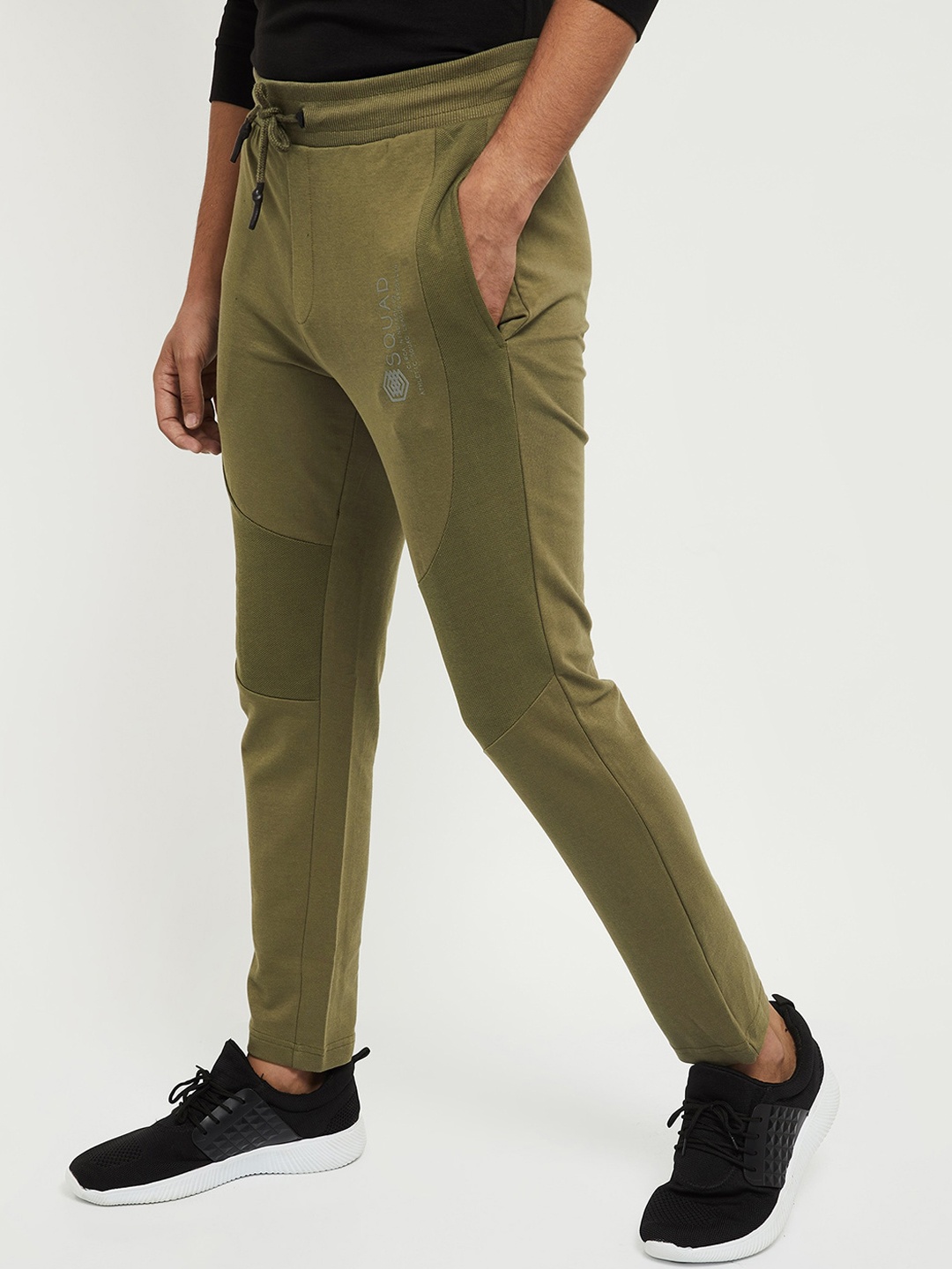 

max Men Olive Green Solid Track Pants