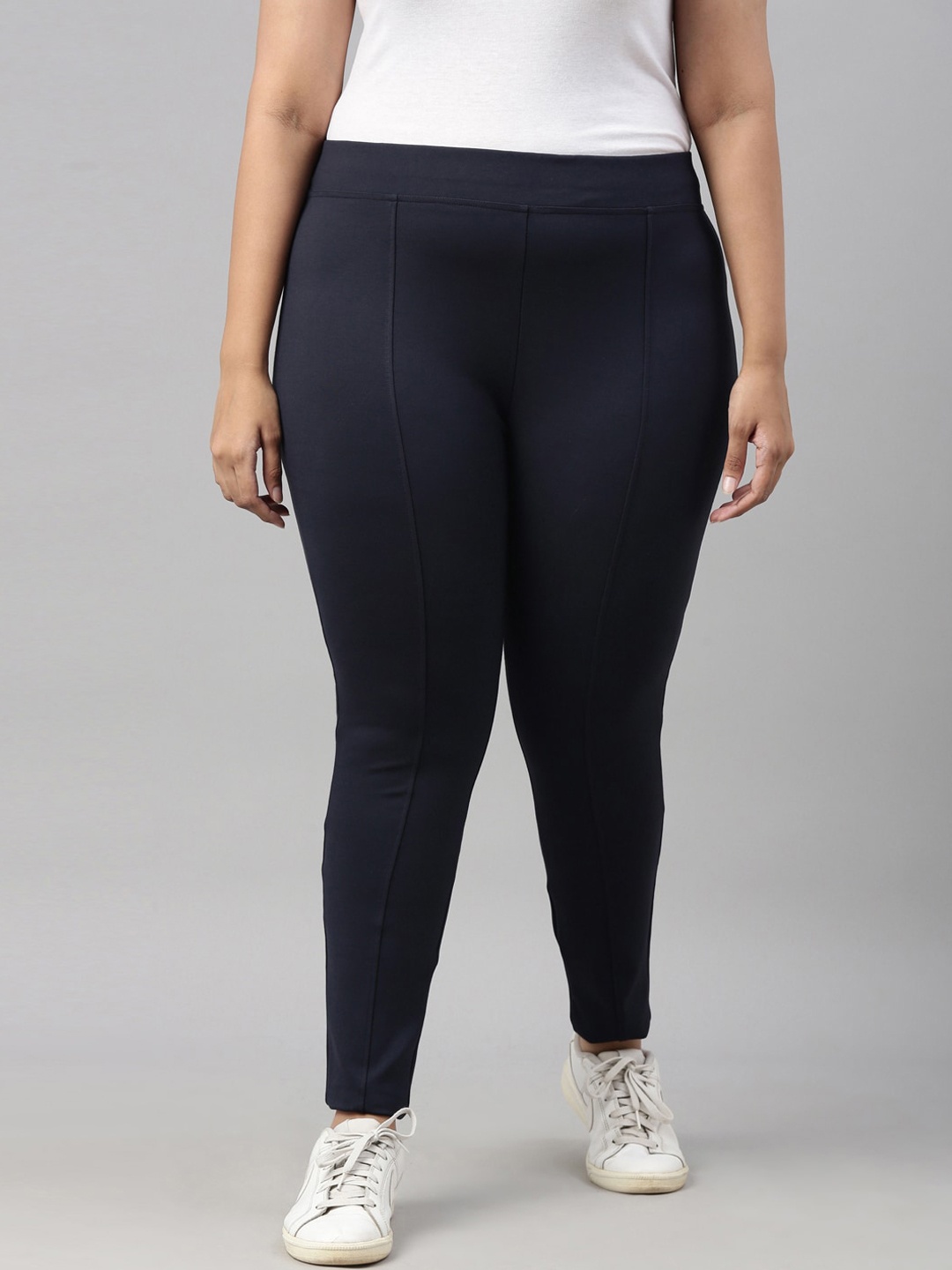 

The Pink Moon Women Navy Blue High-Rise Wrinkle Free Trousers