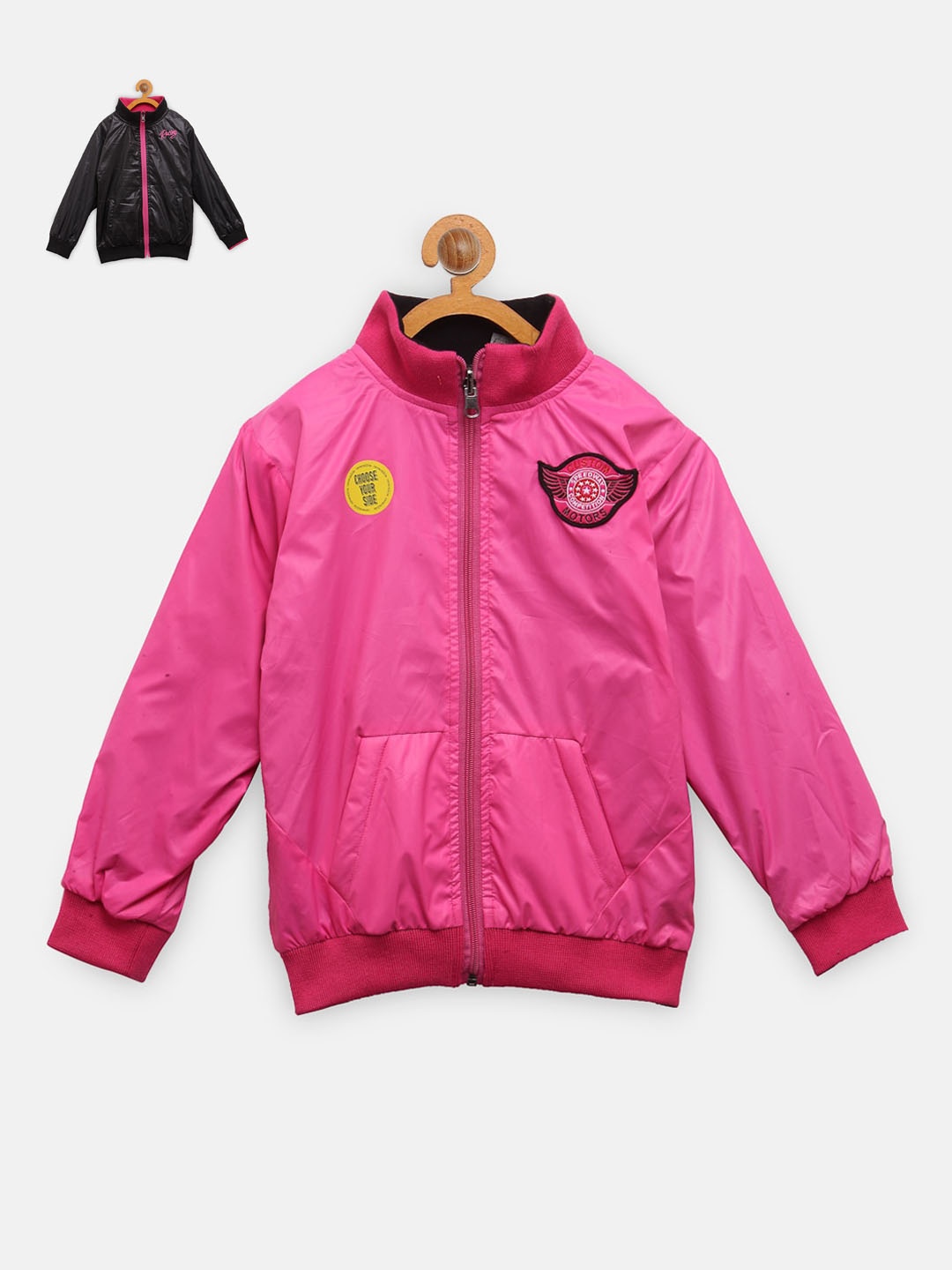 

NYNSH Boys Black & Pink Reversible Bomber with Patchwork Jacket