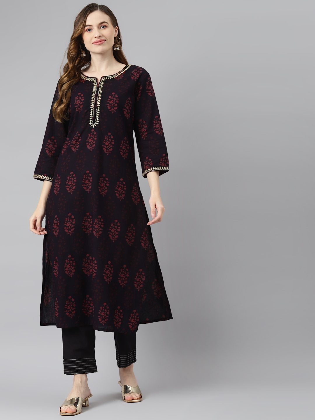 

Readiprint Fashions Women Navy Blue Ethnic Motifs Printed Pure Cotton Kurta with Pyjamas