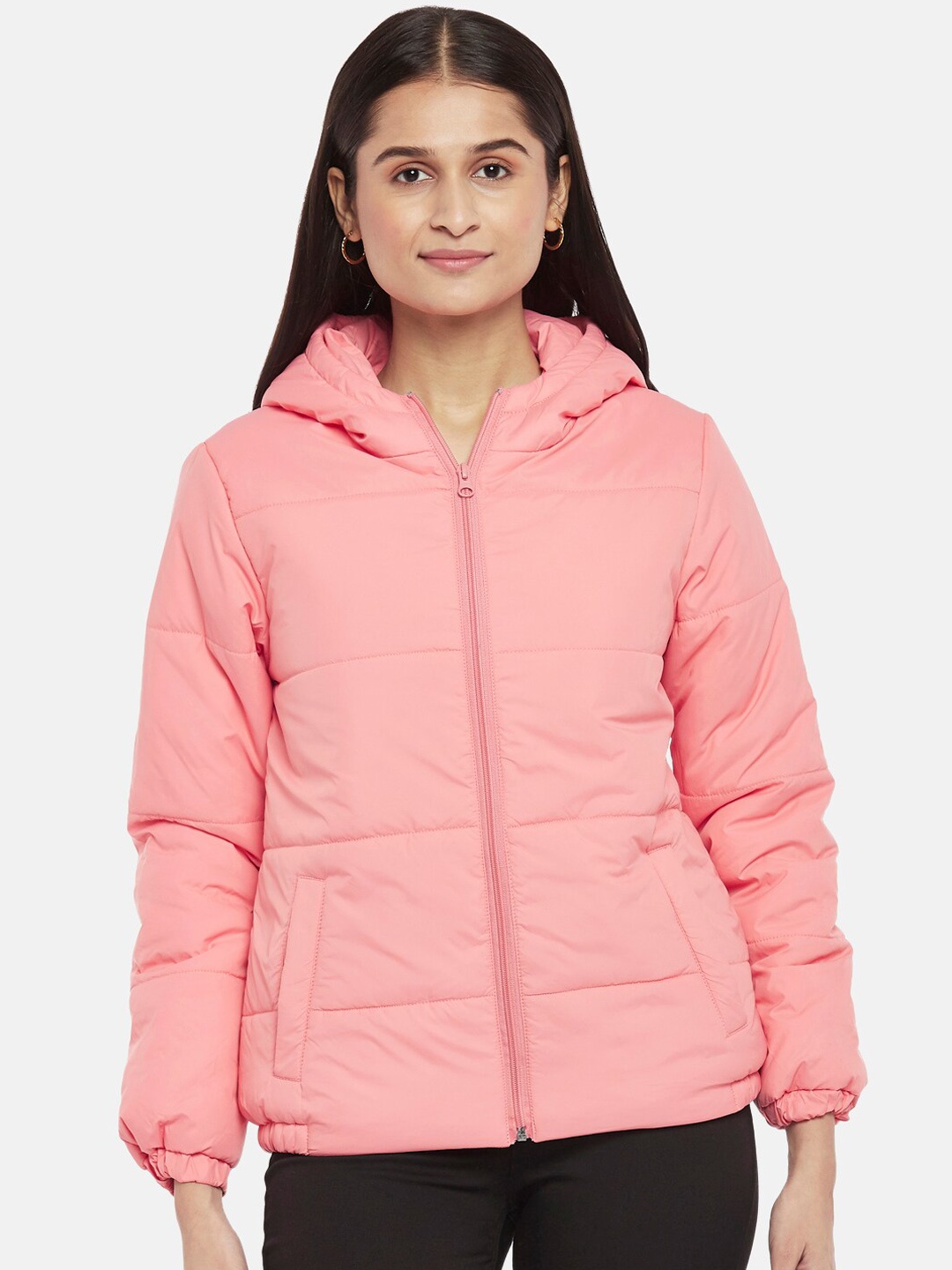 

People Women Pink Solid Padded Jacket