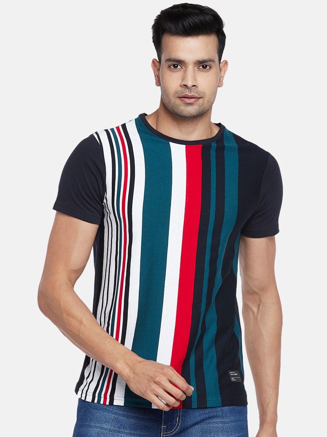 

People Men Multicoloured Striped Pure Cotton T-shirt, Multi