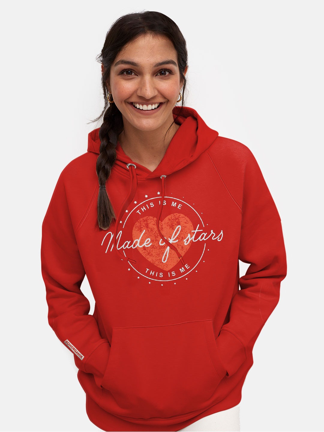 

BonOrganik Women Red Printed Hooded Sweatshirt