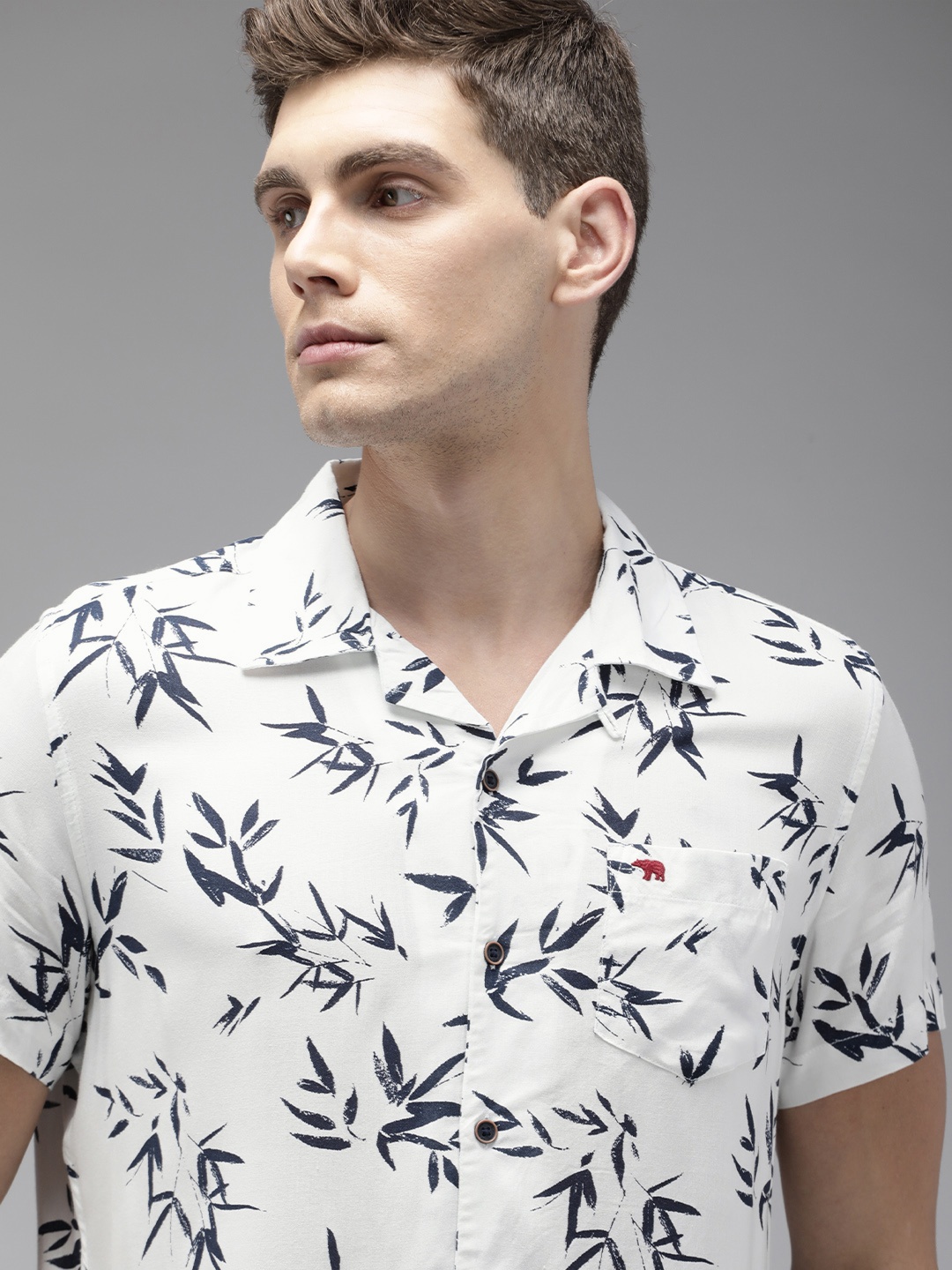 

THE BEAR HOUSE Men White Slim Fit Floral Printed Casual Shirt
