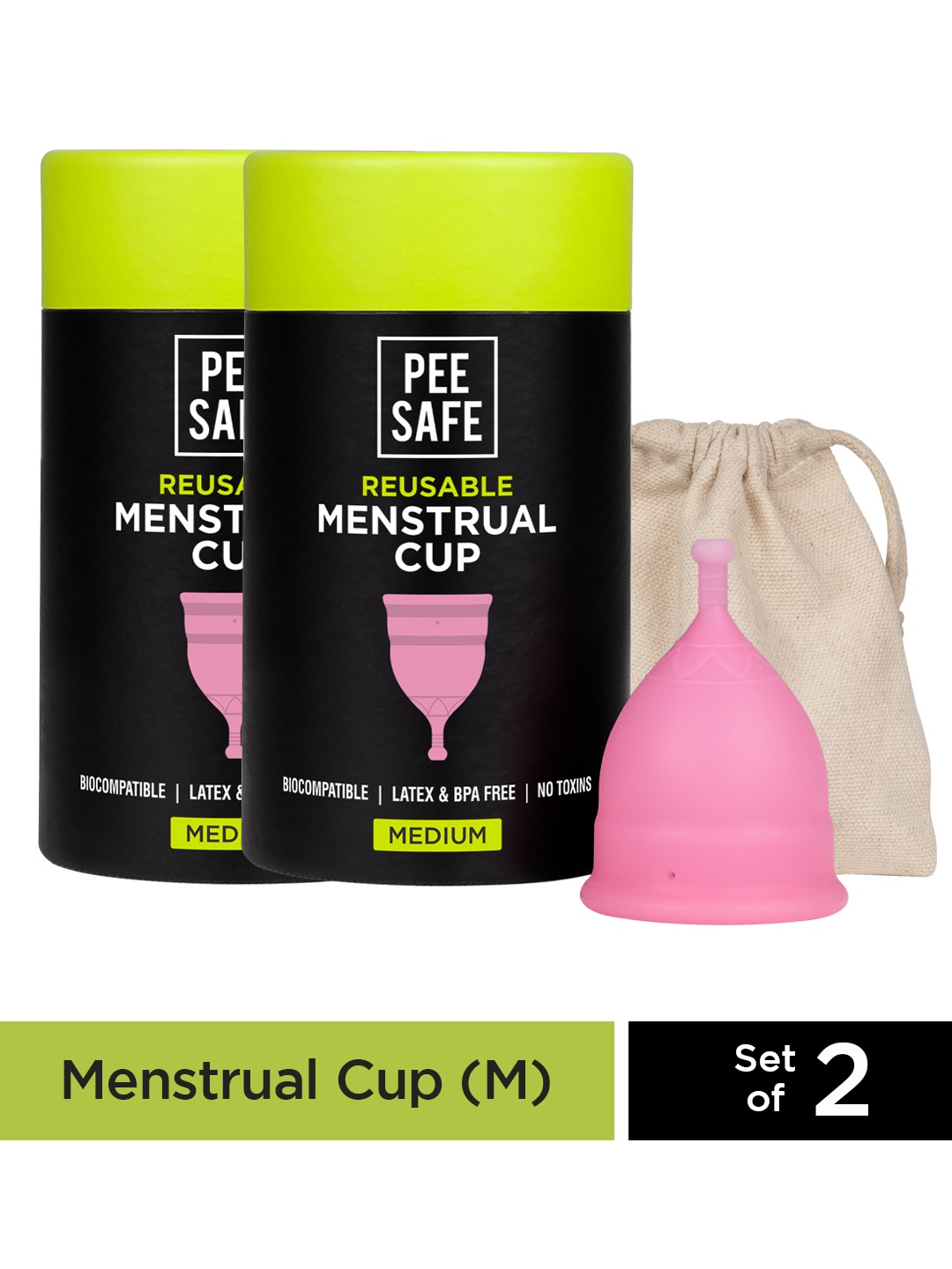 

PEESAFE Reusable Menstrual Cup for 8-10 Hours - Medium - 2pcs, Pink