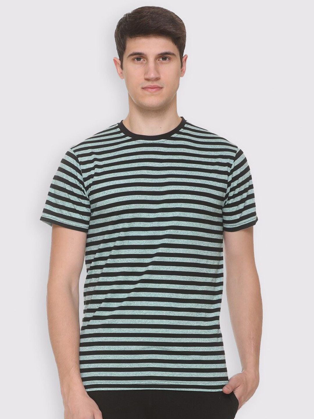

Obaan Men Green & Navy Blue Striped T-shirt