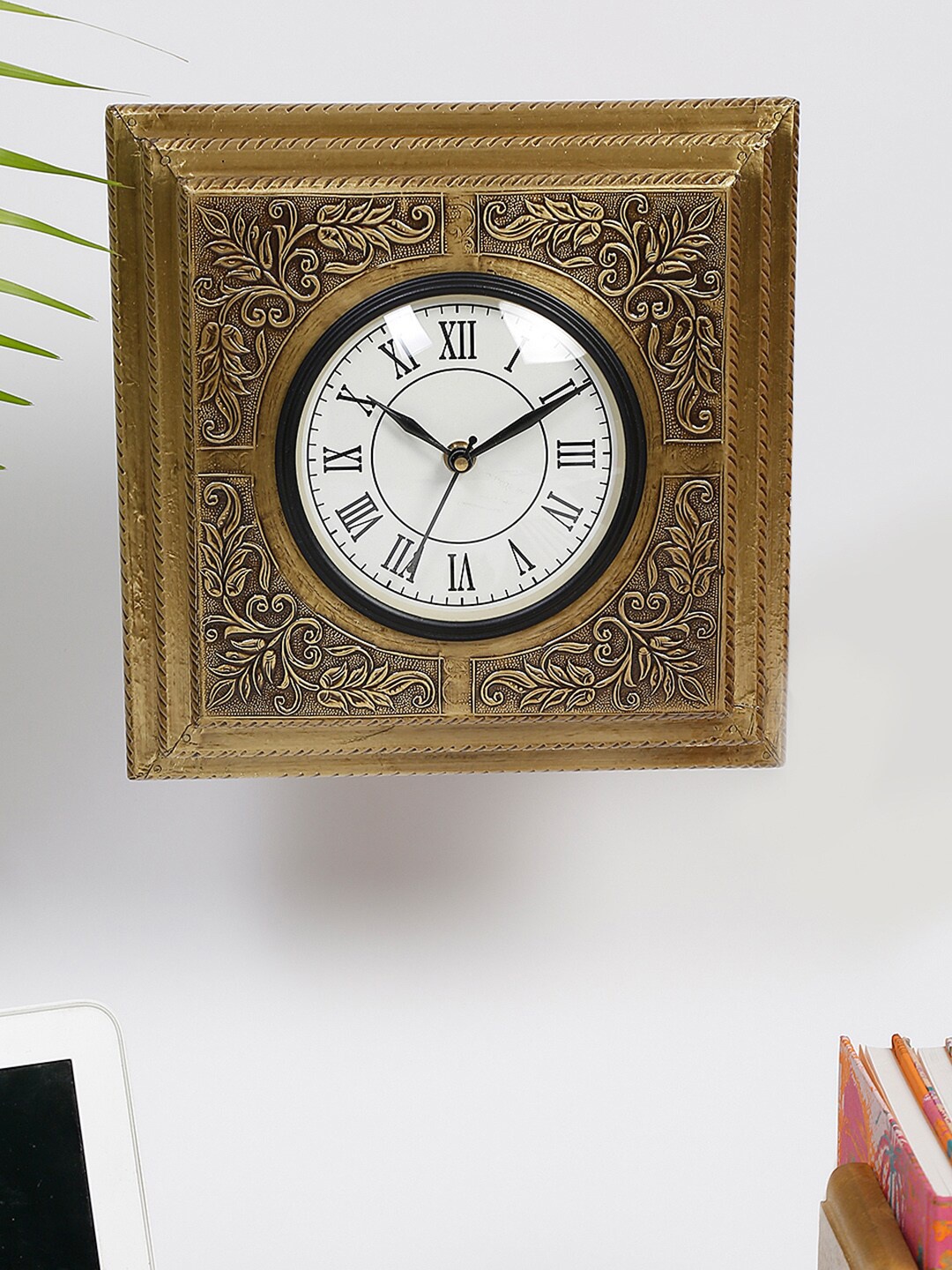 

Fabindia Bronze-Toned & White Textured Vintage Wall Clock 25 cm
