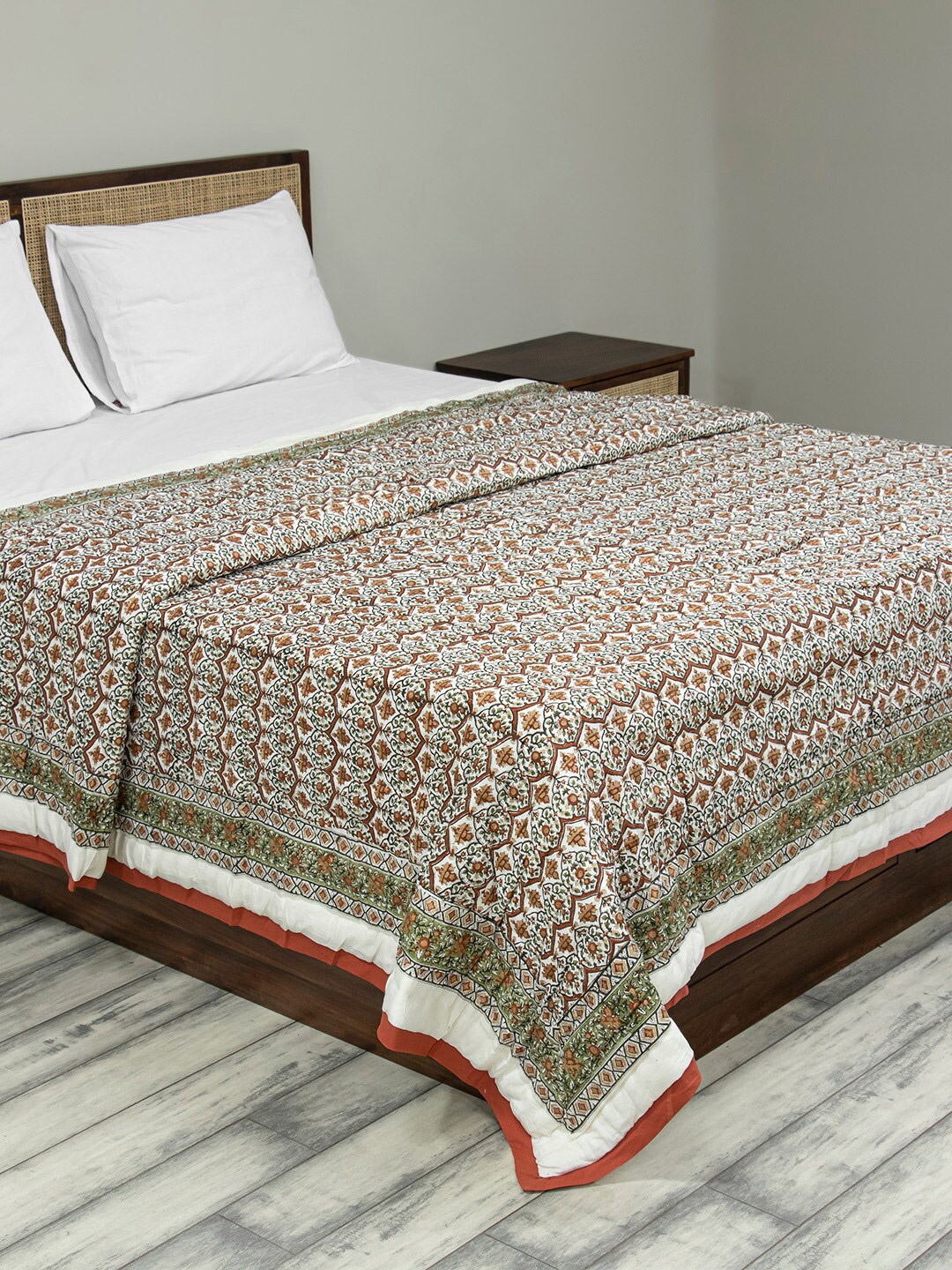 

Fabindia Rust & White Ethnic Motifs Summer 400 GSM Double Bed Quilt