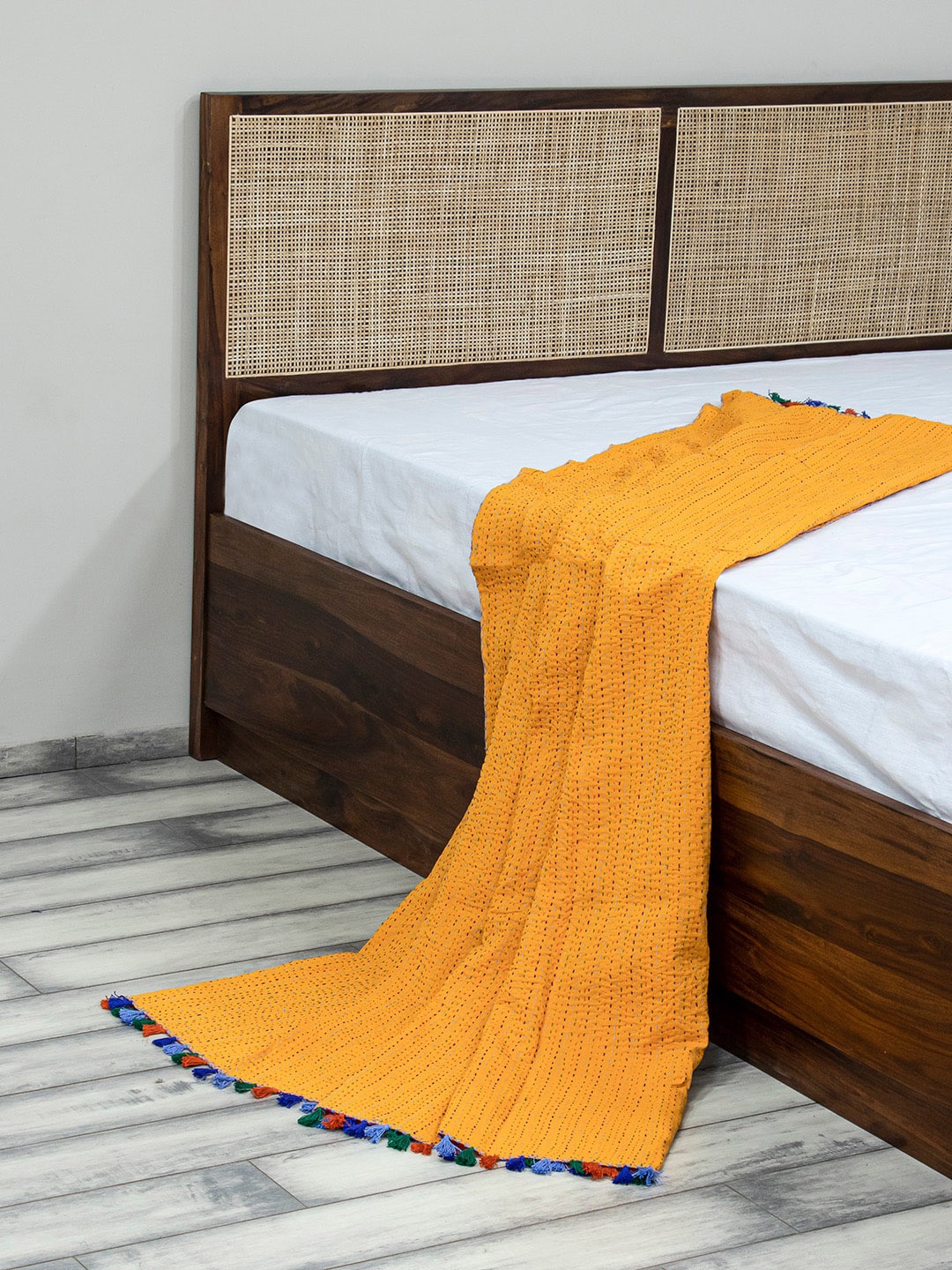 

Fabindia Mustard Yellow & Pink Embroidered Cotton Throws