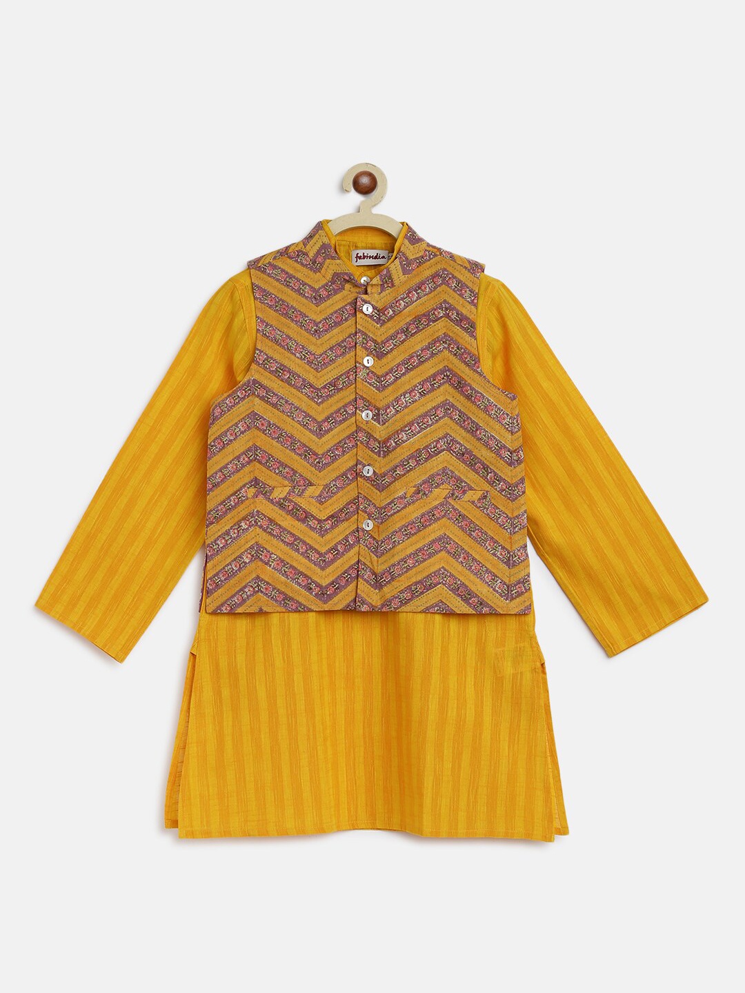 

Fabindia Boys Yellow Striped Kurta