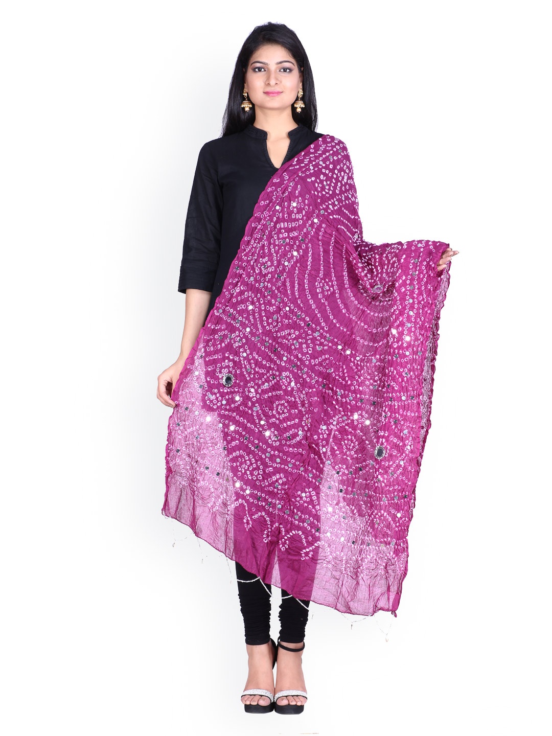 

SOUNDARYA Purple Bandhani Print Sequinned Dupatta