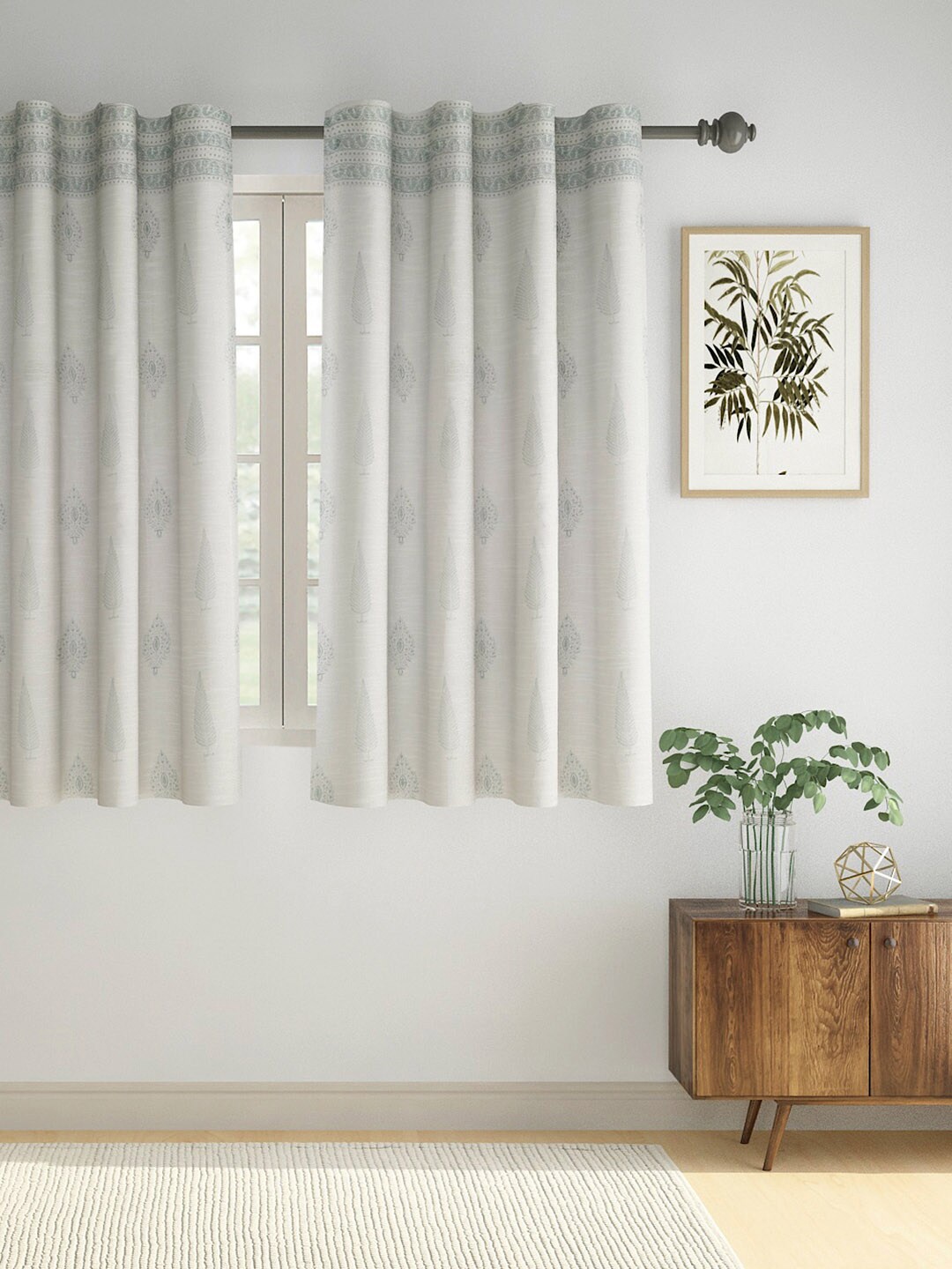 

Fabindia White & Grey Floral Printed Cotton Window Curtain