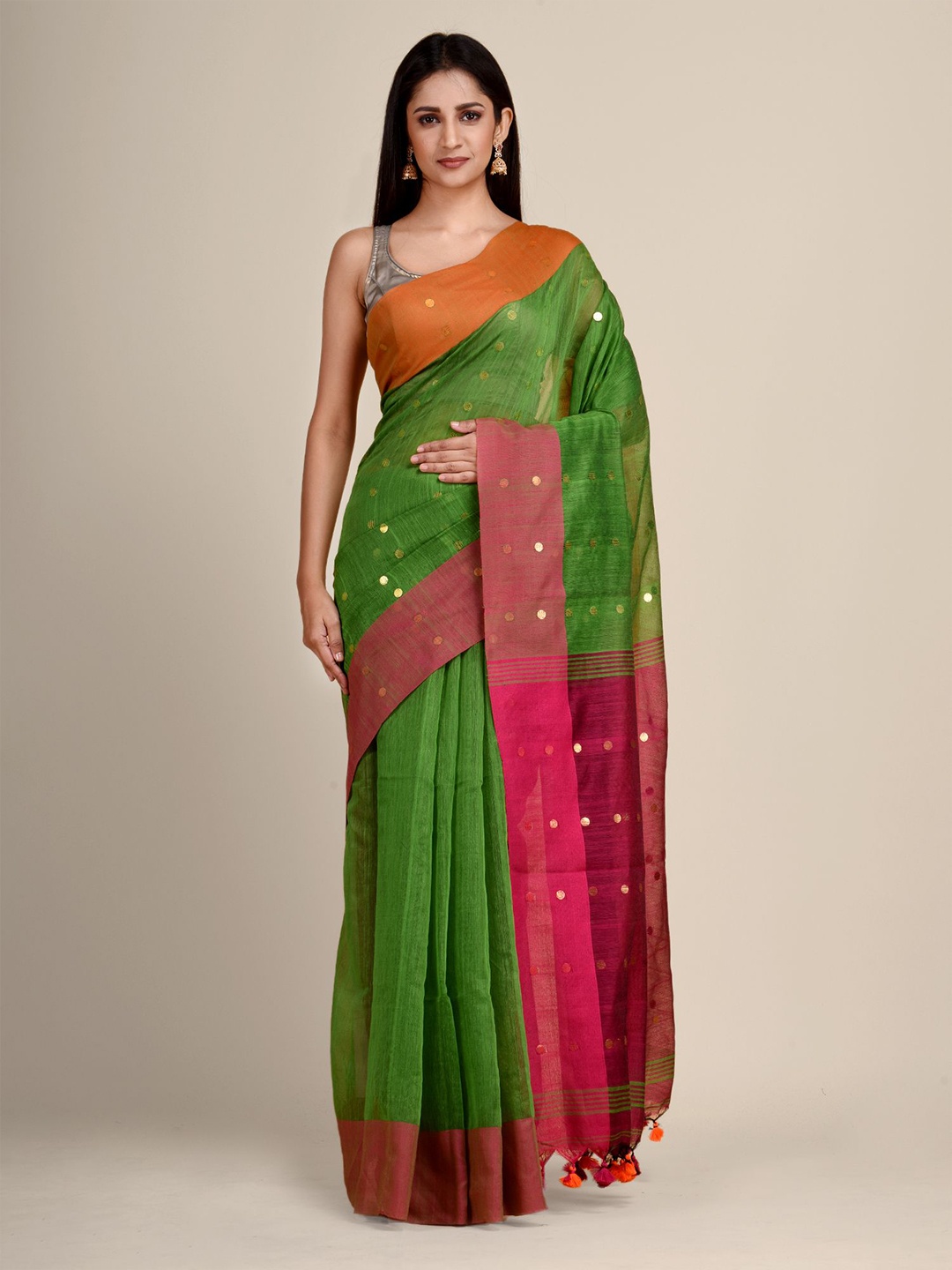 

Arhi Green & Pink Woven Design Saree