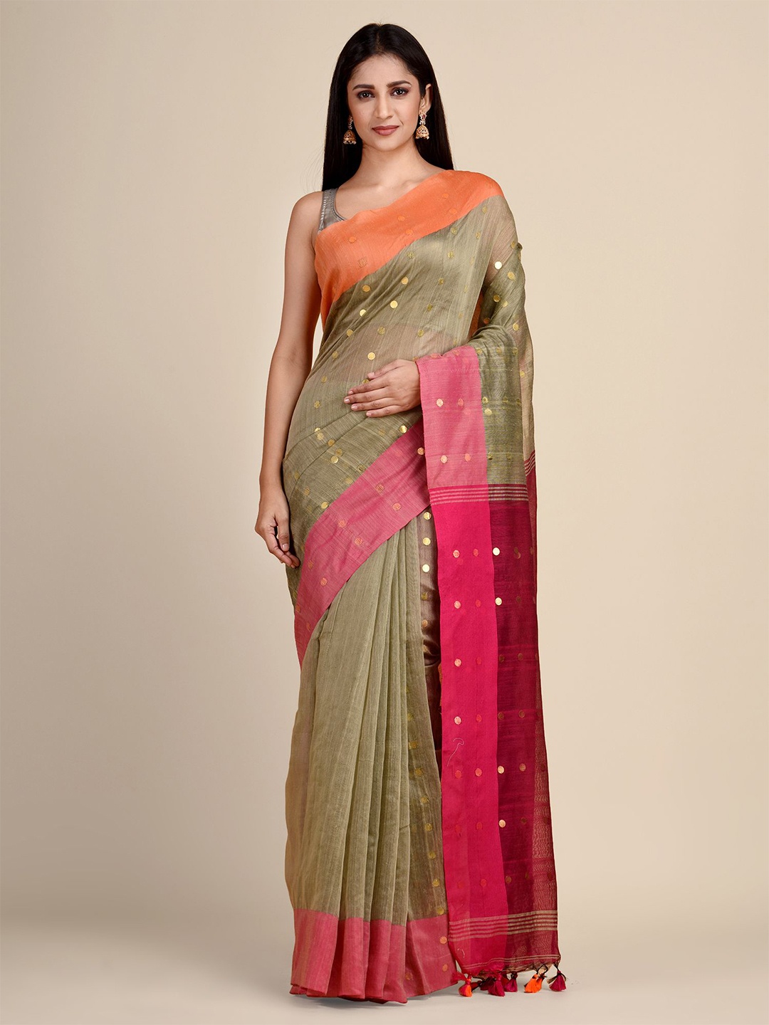 

Arhi Beige & Pink Woven Design Saree