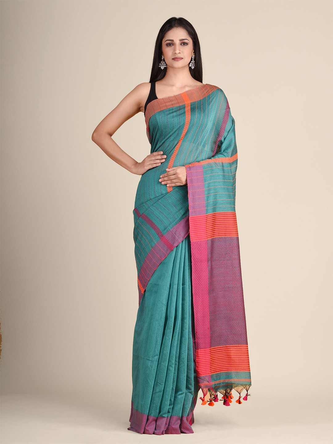 

Arhi Green & Pink Striped Saree