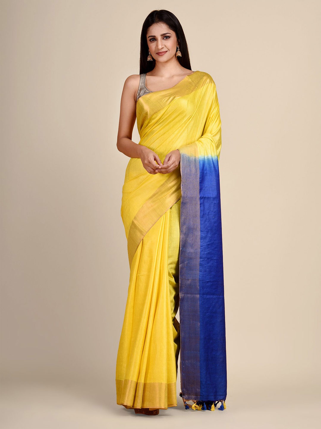 

Arhi Yellow & Blue Zari Saree