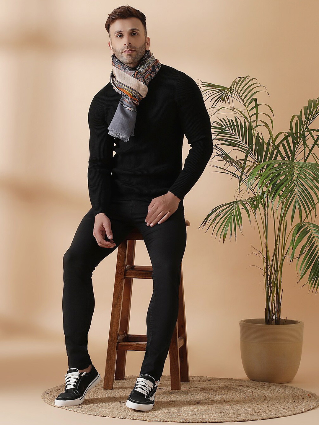 

SHINGORA Men Grey & Pink Printed Muffler