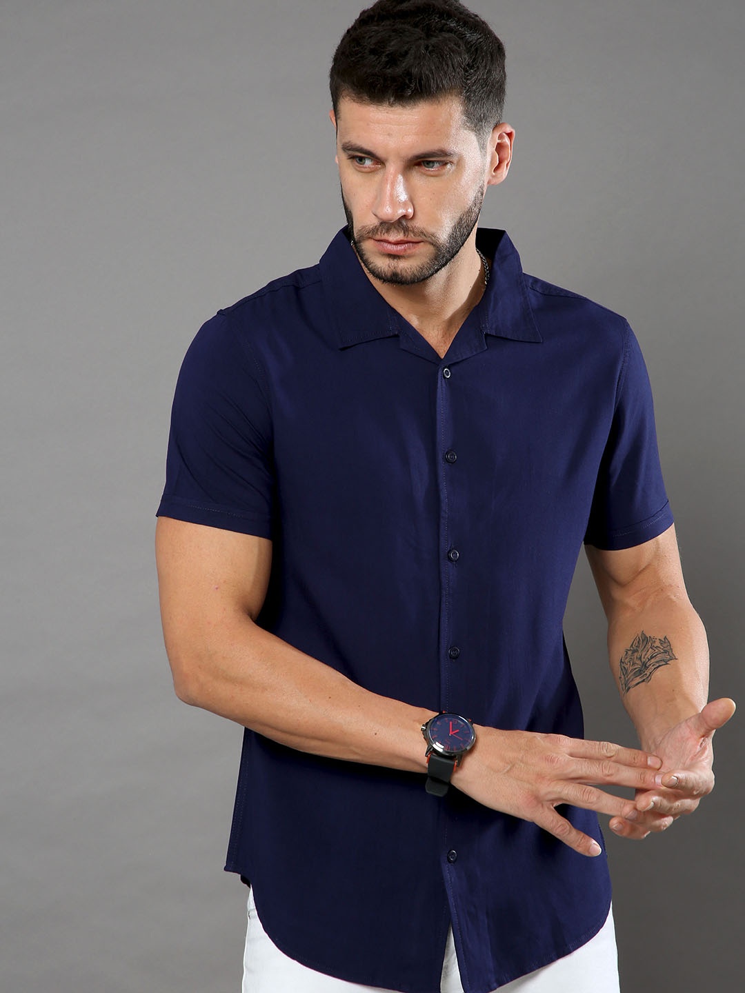 

HERE&NOW Men Navy Blue Slim Fit Casual Shirt