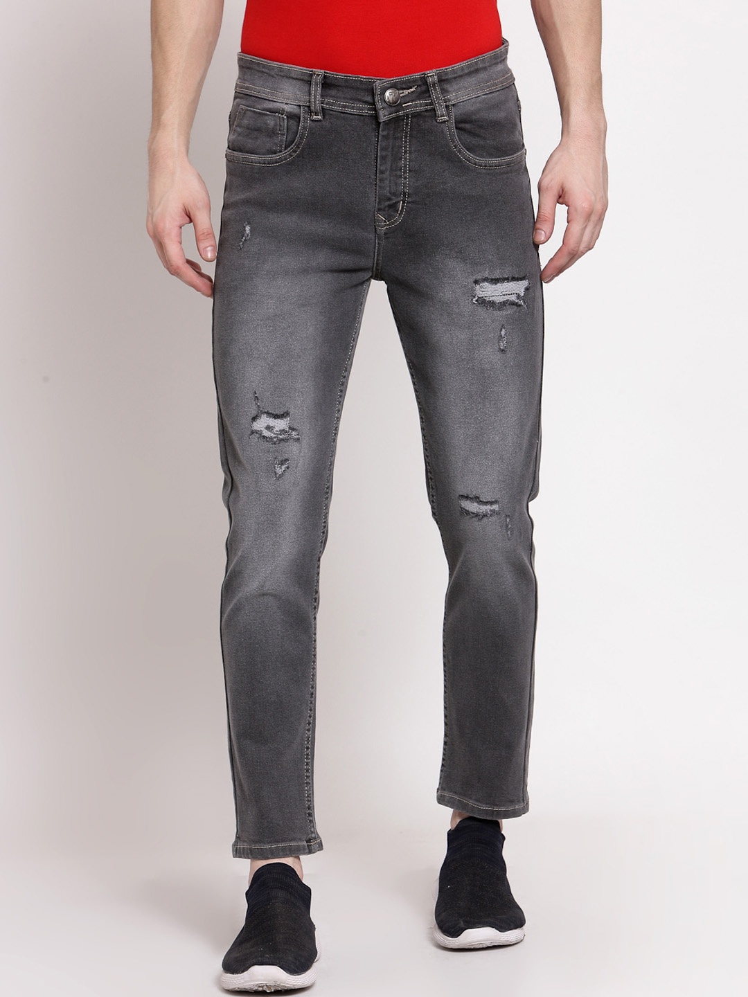 

FEVER Men Grey Slim Fit Mildly Distressed Light Fade Stretchable Jeans