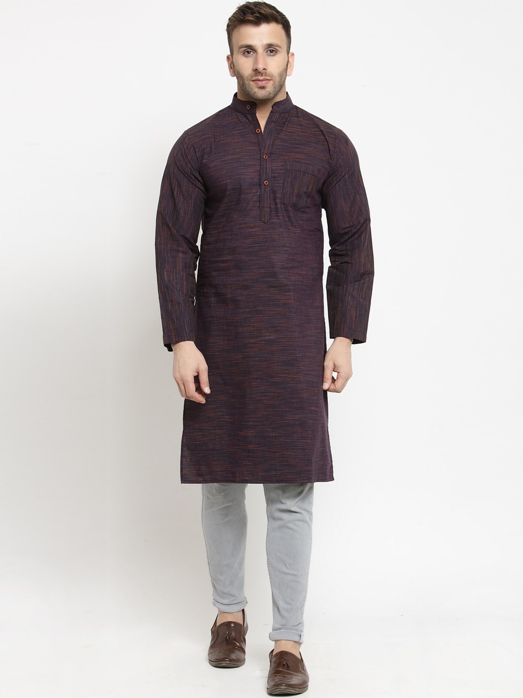 

Enchanted Drapes Men Purple Pure Cotton Handloom Kurta