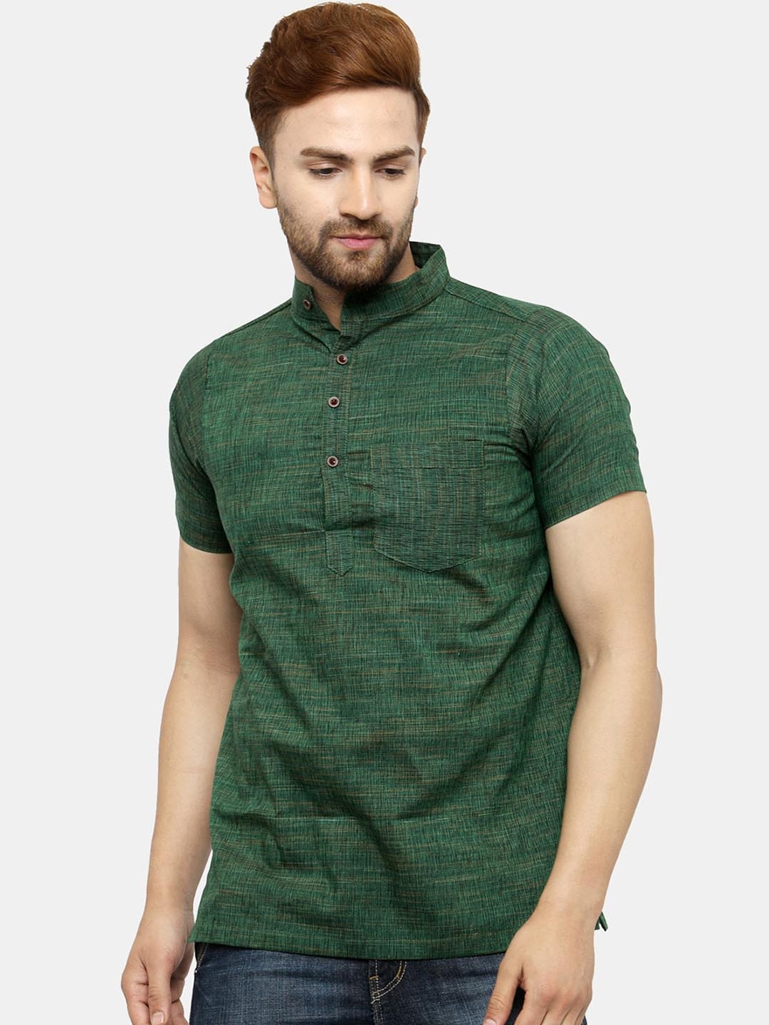

Enchanted Drapes Men Green Pure Cotton Kurta