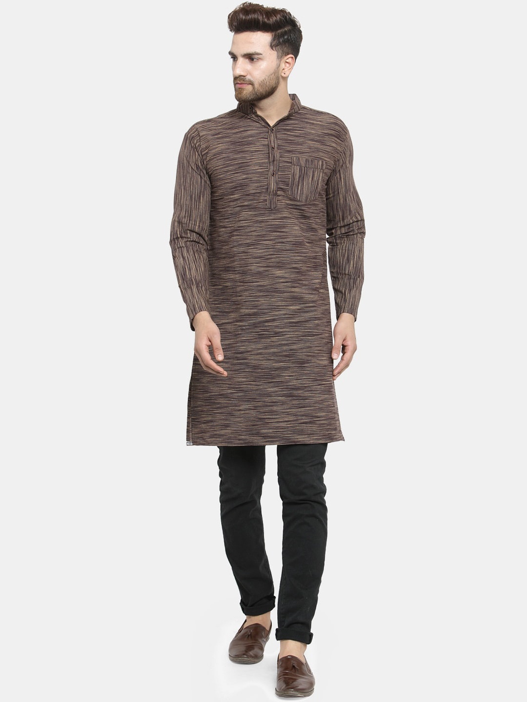 

Enchanted Drapes Men Brown Cotton Handloom Kurta