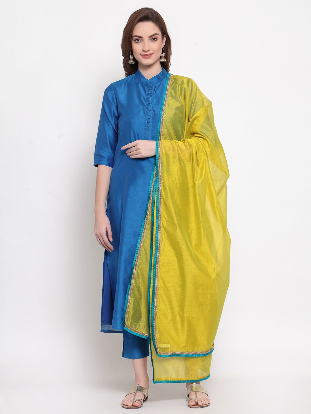 

Desi Weavess Lime Green & Blue Art Silk Dupatta