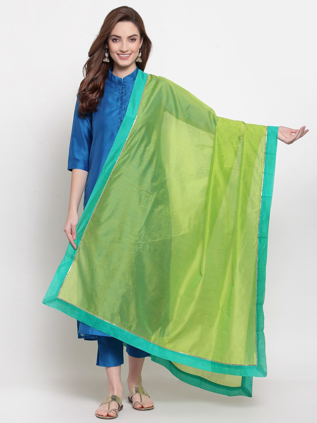 

Desi Weavess Green & Blue Art Silk Dupatta