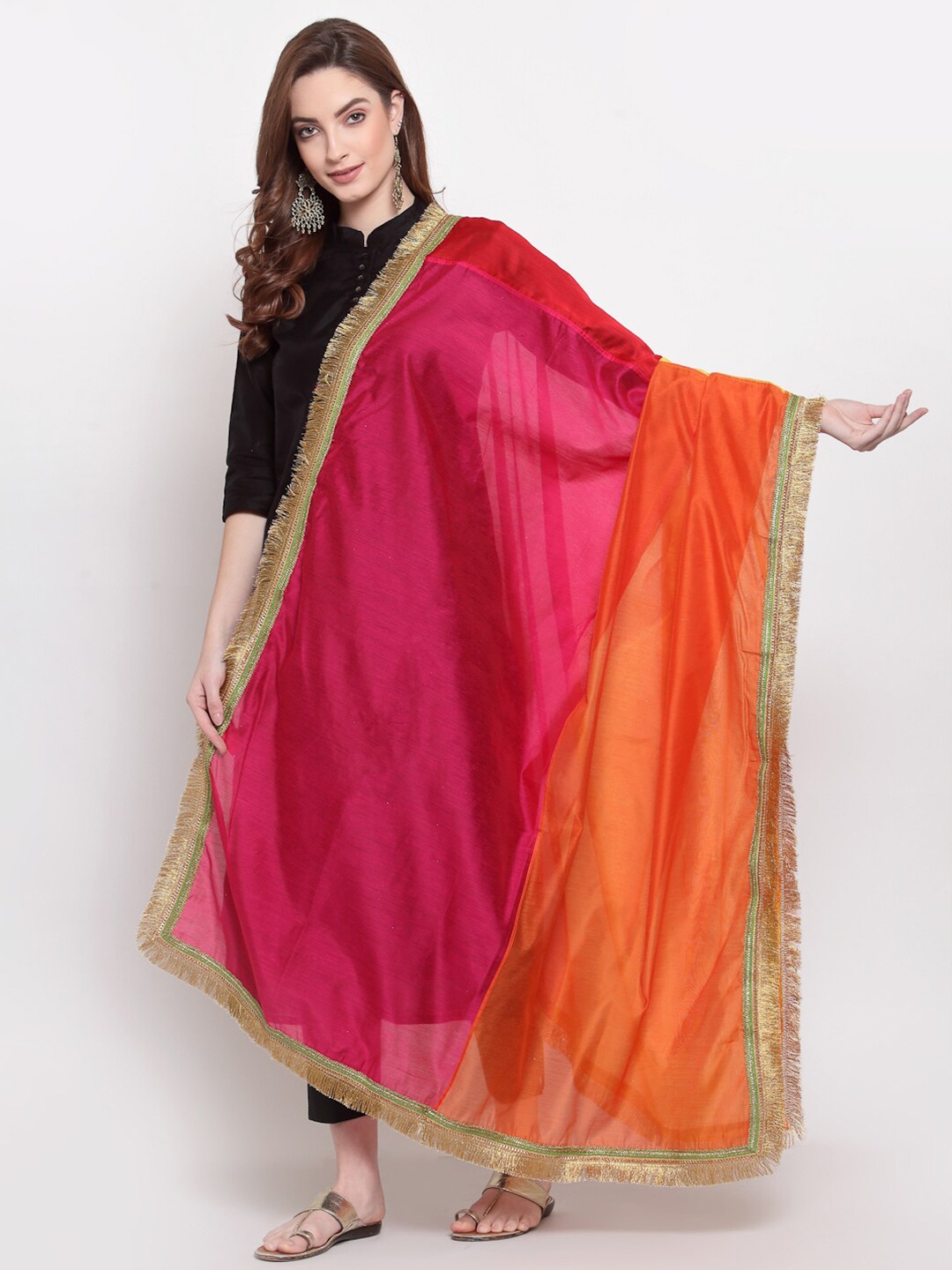 

Desi Weavess Pink & Orange Art Silk Dupatta