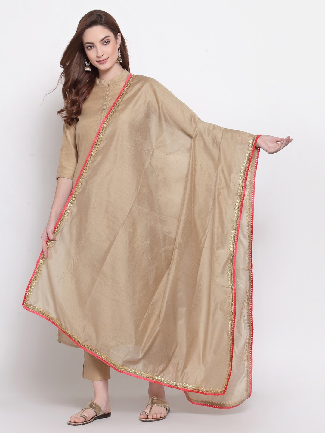 

Desi Weavess Beige & Orange Art Silk Dupatta