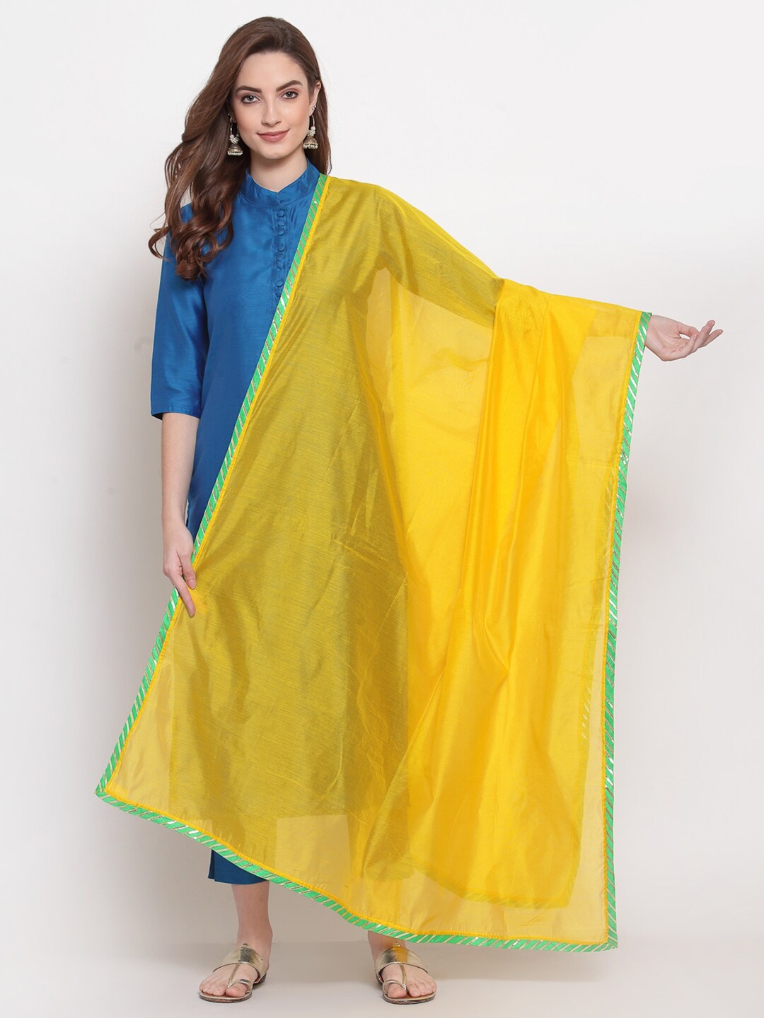 

Desi Weavess Yellow & Blue Art Silk Dupatta