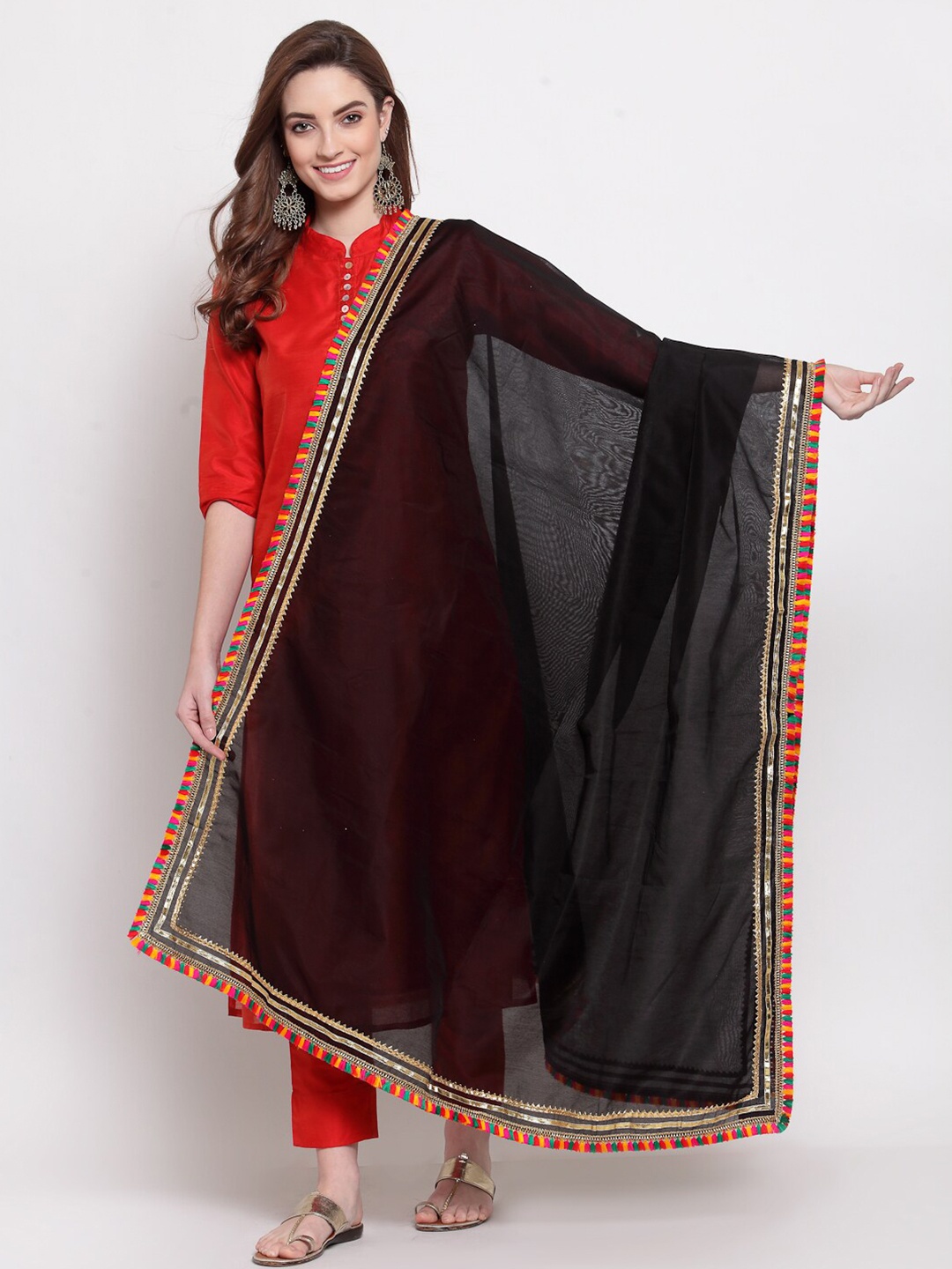 

Desi Weavess Black & Gold-Toned Art Silk Dupatta