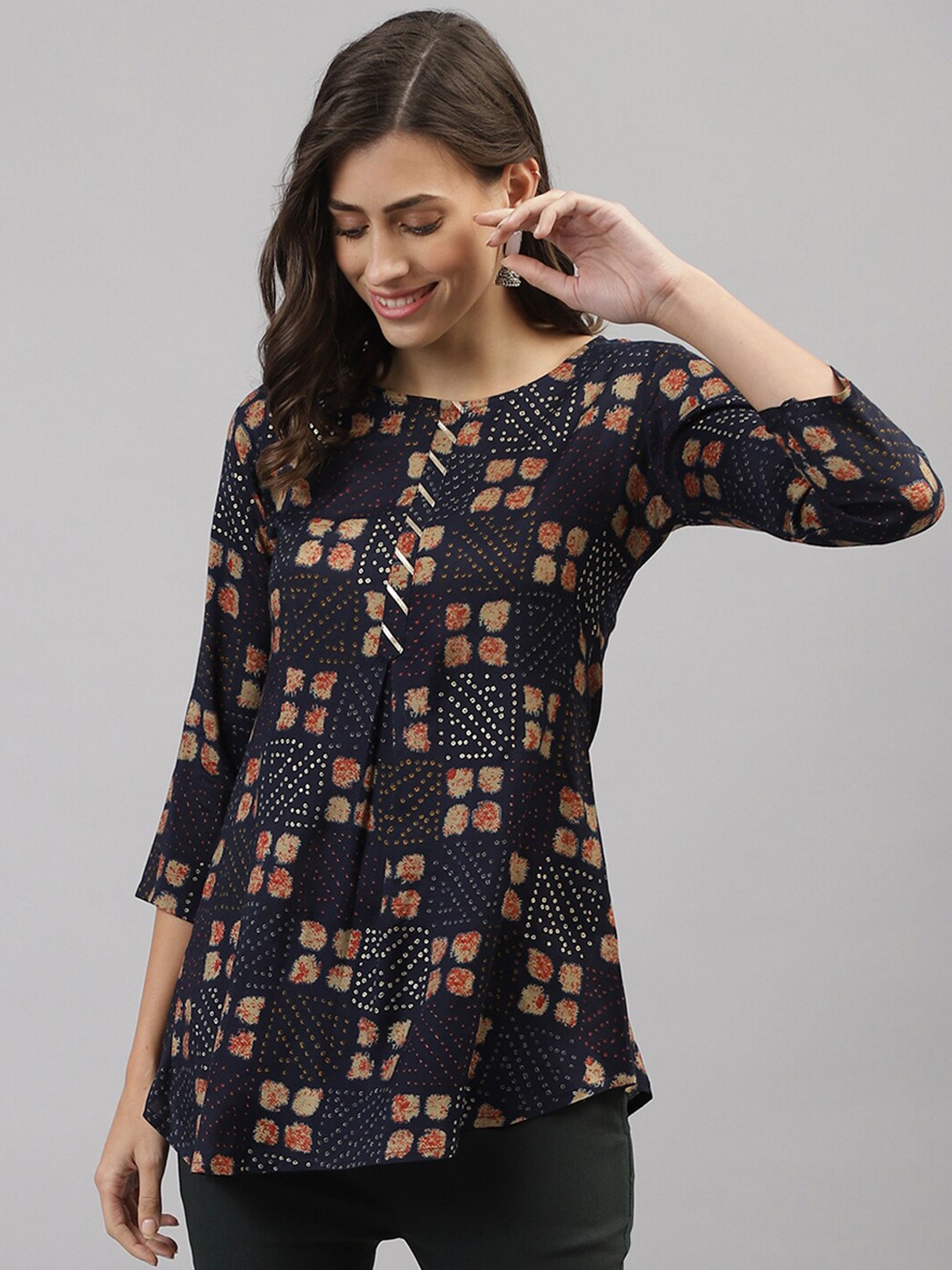

TANKHI Blue & Red Printed Tunic