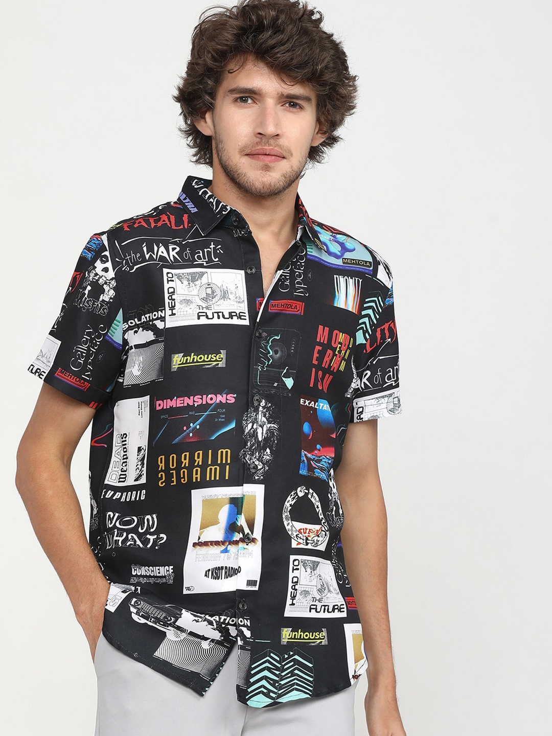 

HIGHLANDER Men Black Slim Fit Opaque Printed Casual Shirt