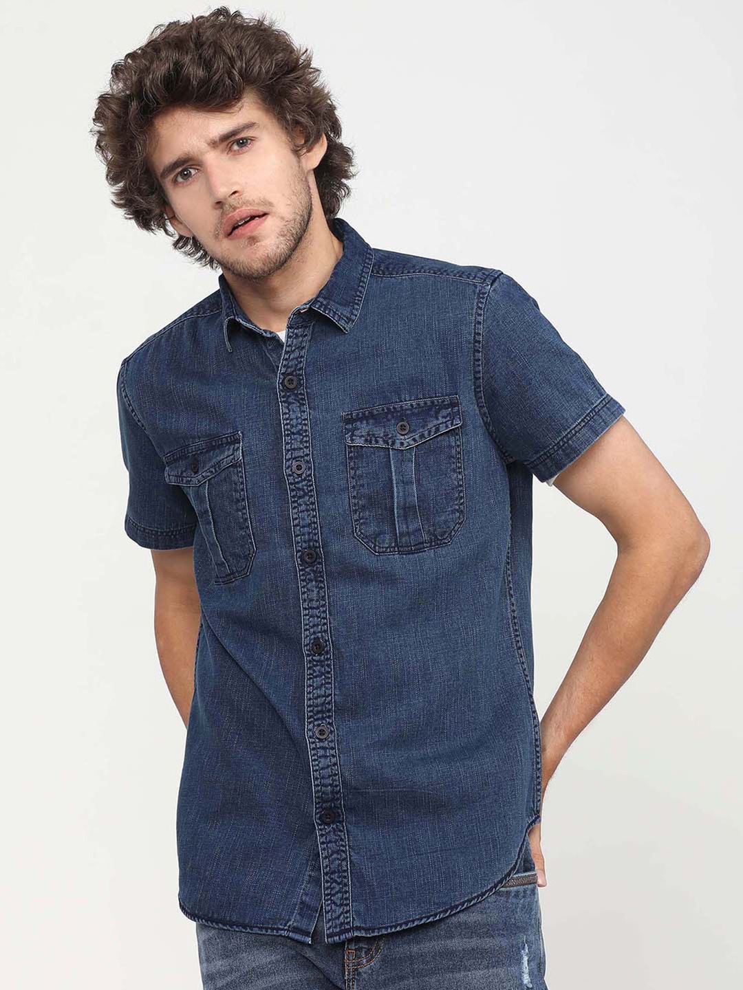 

HIGHLANDER Men Navy Blue Slim Fit Casual Shirt